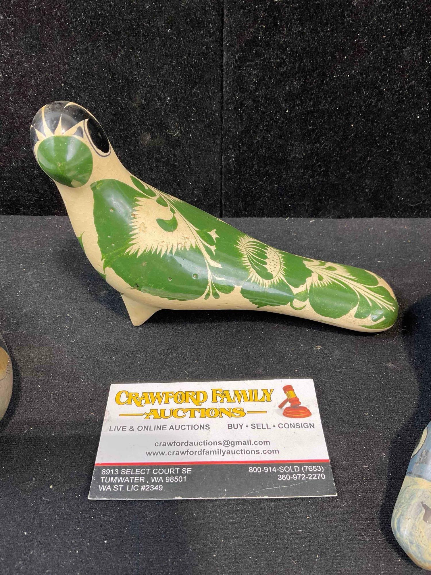 3 pcs Vintage Mexican Painted Ceramic Bird Figural Statuettes. Good Condition. See pics. - 3