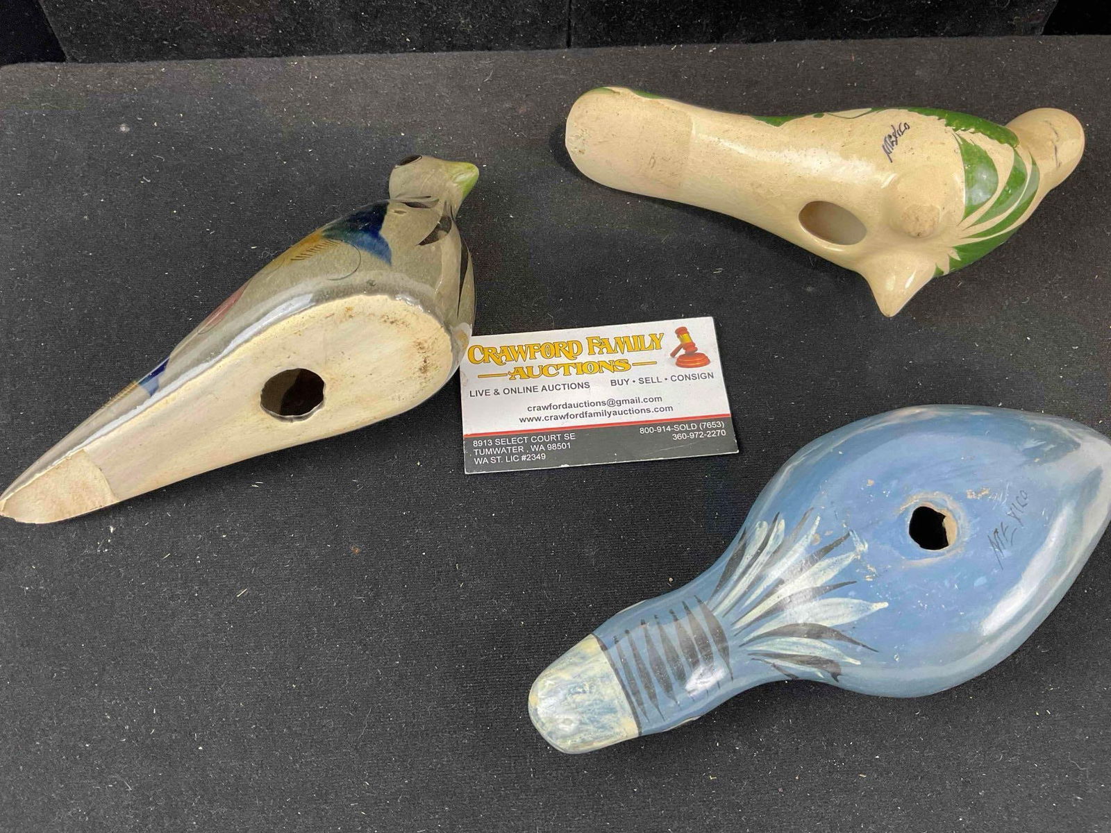 3 pcs Vintage Mexican Painted Ceramic Bird Figural Statuettes. Good Condition. See pics. - 8