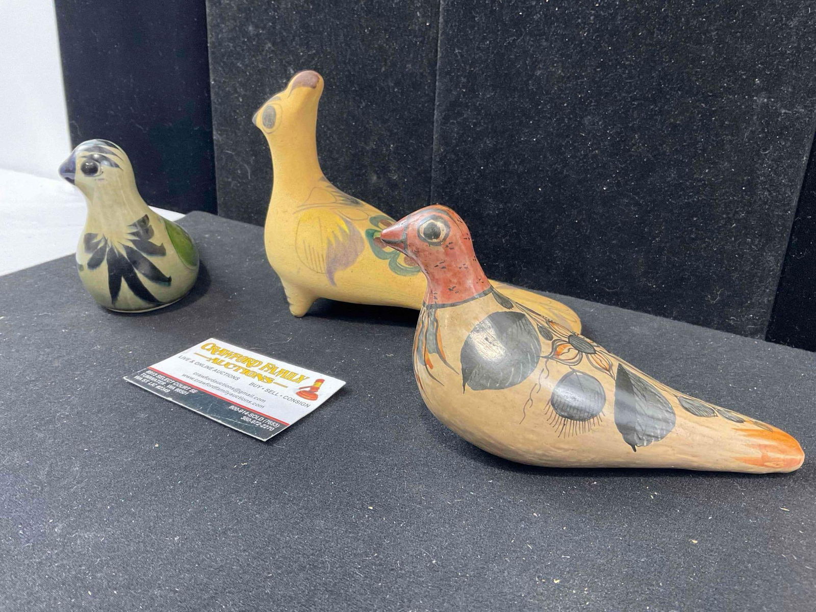 3 pcs Vintage Mexican Painted Ceramic Bird Figural Statuettes. Very Good Condition. See pics. - 3