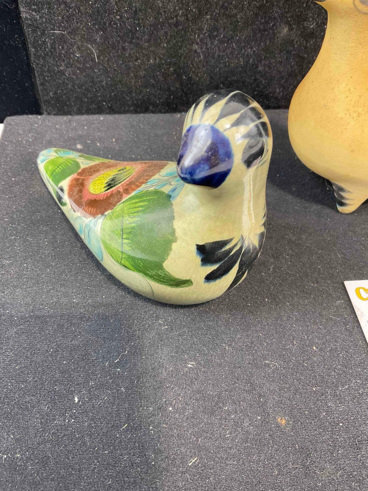 3 pcs Vintage Mexican Painted Ceramic Bird Figural Statuettes. Very Good Condition. See pics. - 4