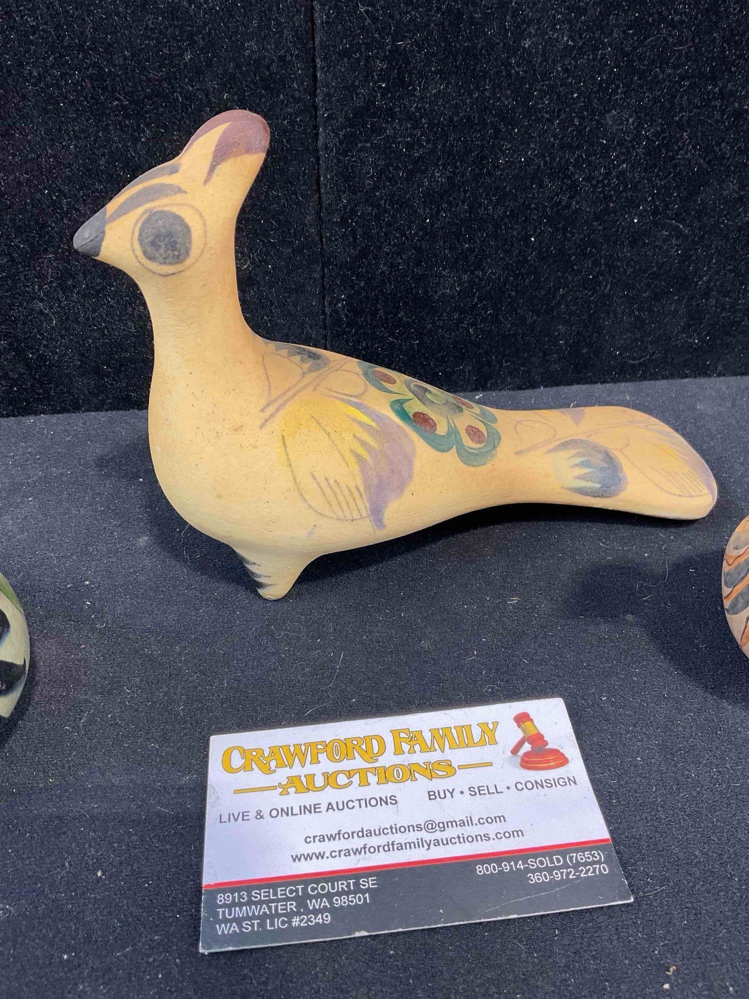 3 pcs Vintage Mexican Painted Ceramic Bird Figural Statuettes. Very Good Condition. See pics. - 5