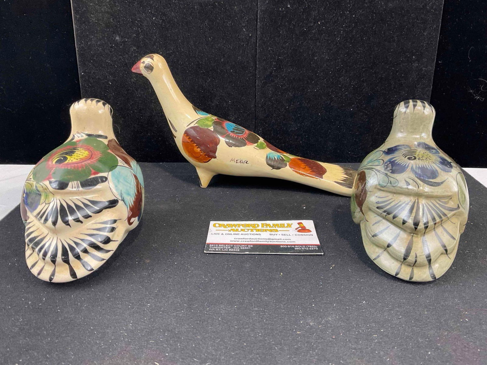 3 pcs Vintage Mexican Painted Ceramic Bird Figural Statuettes. Very Good Condition. See pics. - 5