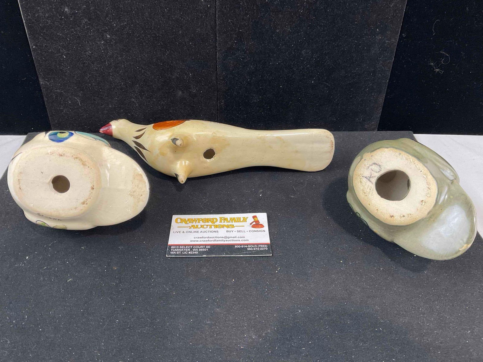 3 pcs Vintage Mexican Painted Ceramic Bird Figural Statuettes. Very Good Condition. See pics. - 6