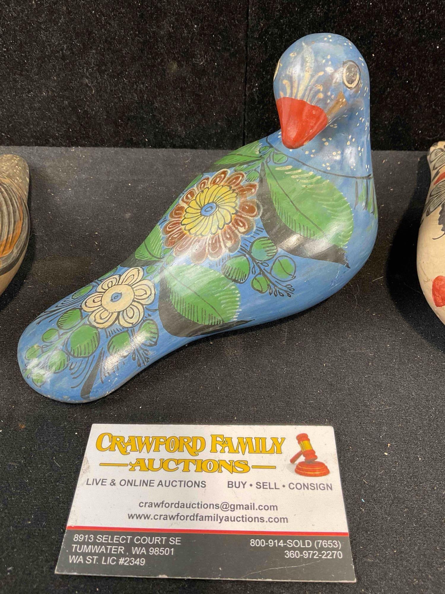 3 pcs Vintage Mexican Painted Ceramic Bird Figural Statuettes. Very Good Condition. See pics. - 3