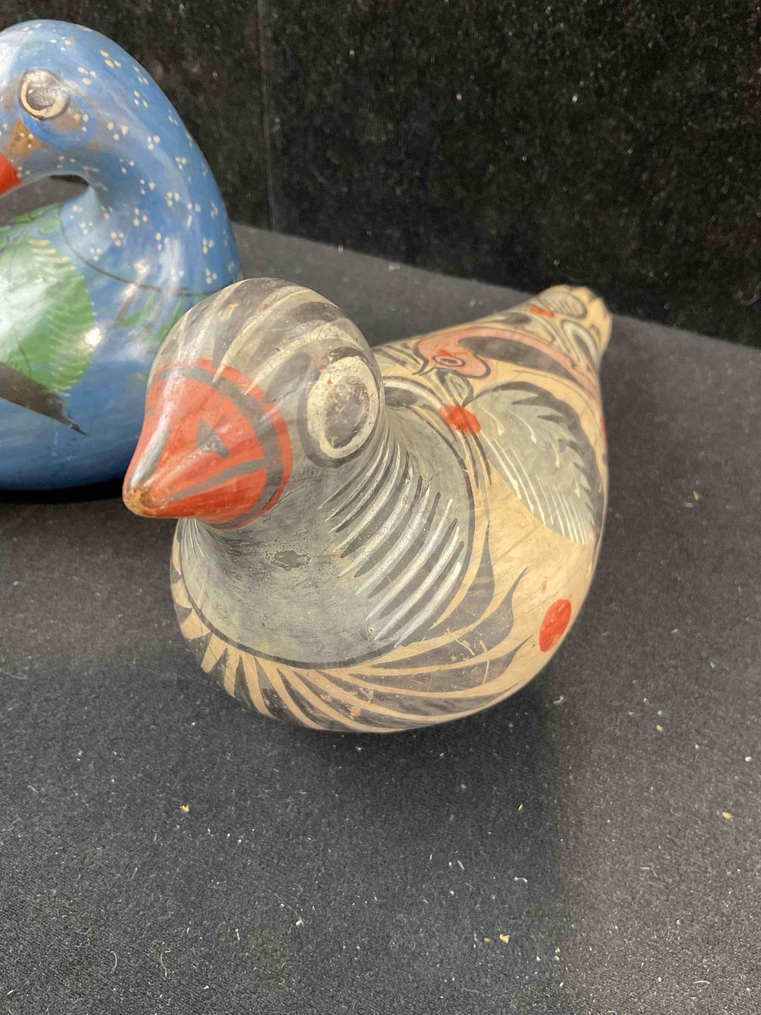 3 pcs Vintage Mexican Painted Ceramic Bird Figural Statuettes. Very Good Condition. See pics. - 4