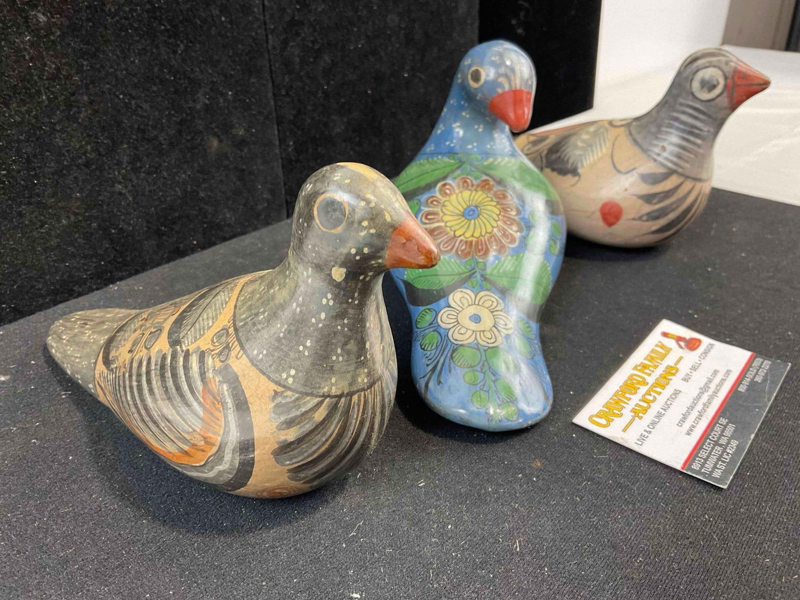 3 pcs Vintage Mexican Painted Ceramic Bird Figural Statuettes. Very Good Condition. See pics. - 5