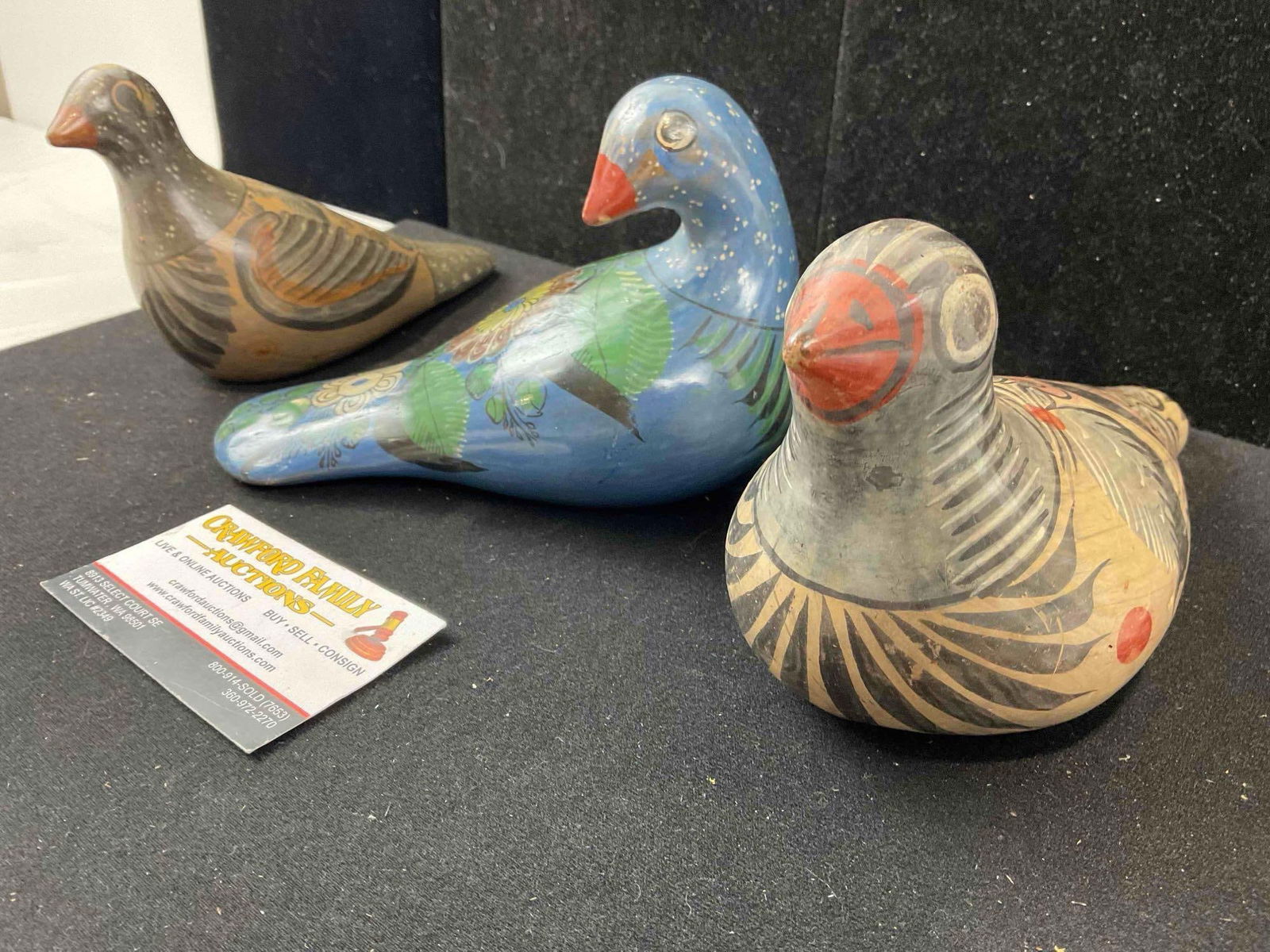 3 pcs Vintage Mexican Painted Ceramic Bird Figural Statuettes. Very Good Condition. See pics. - 6