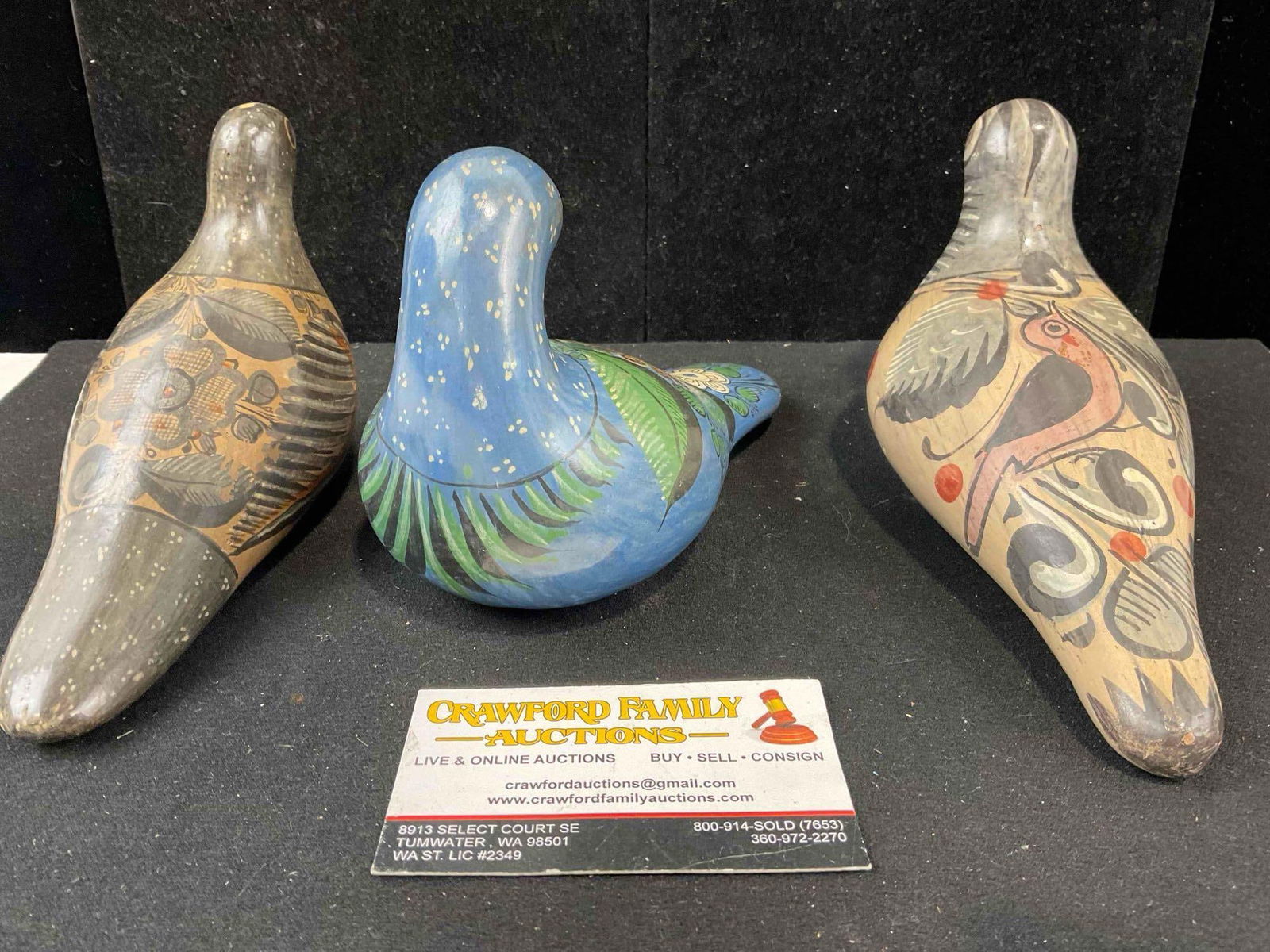 3 pcs Vintage Mexican Painted Ceramic Bird Figural Statuettes. Very Good Condition. See pics. - 7