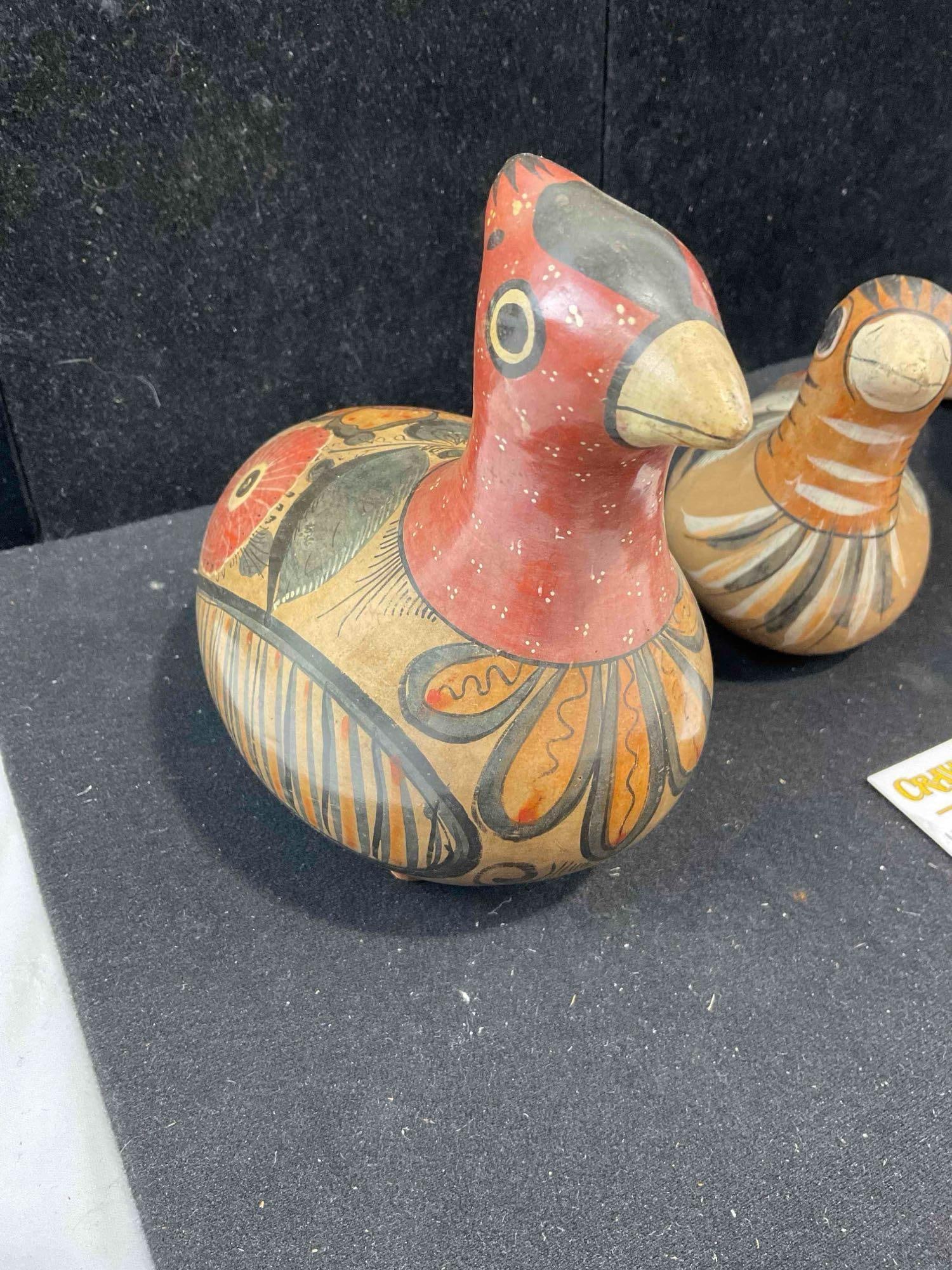 3 pcs Vintage Mexican Painted Ceramic Bird Figural Statuettes. Good Condition. See pics. - 2