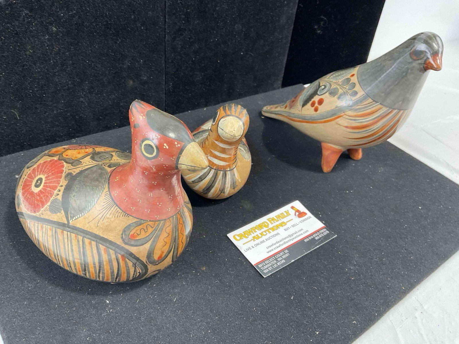 3 pcs Vintage Mexican Painted Ceramic Bird Figural Statuettes. Good Condition. See pics. - 5