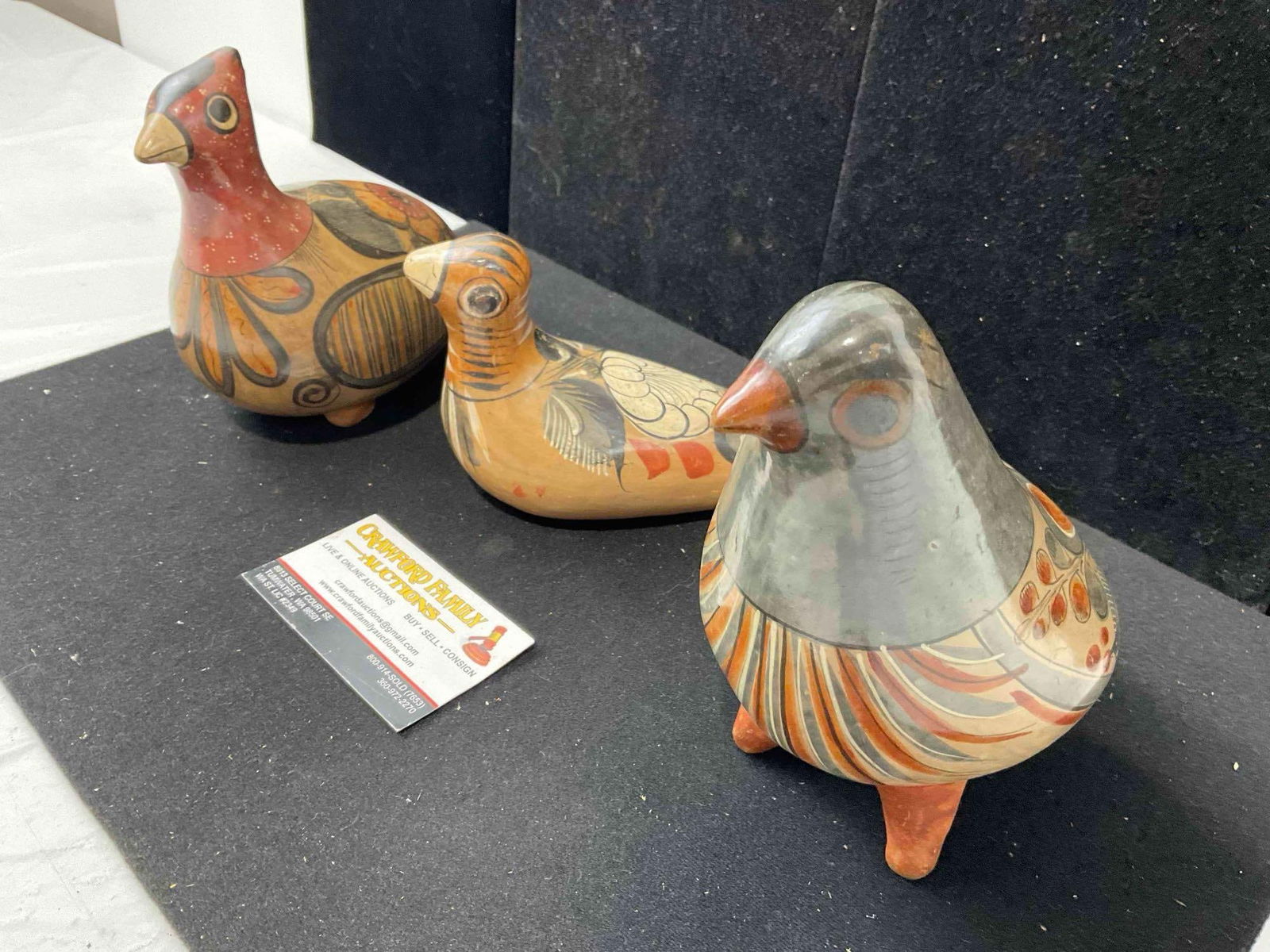 3 pcs Vintage Mexican Painted Ceramic Bird Figural Statuettes. Good Condition. See pics. - 6