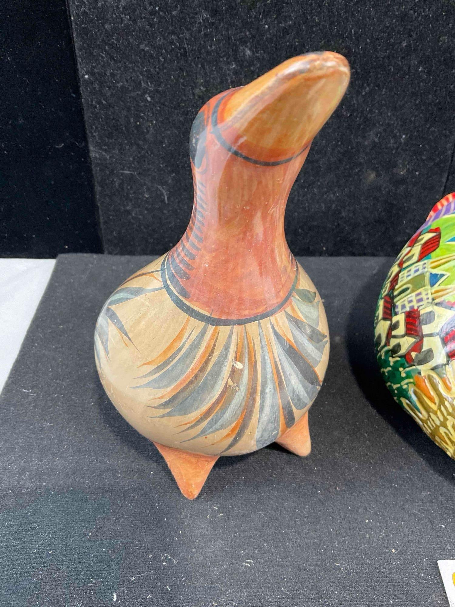 3 pcs Vintage Mexican Painted Ceramic Bird Figural Statuettes. Very Good Condition. See pics. - 4