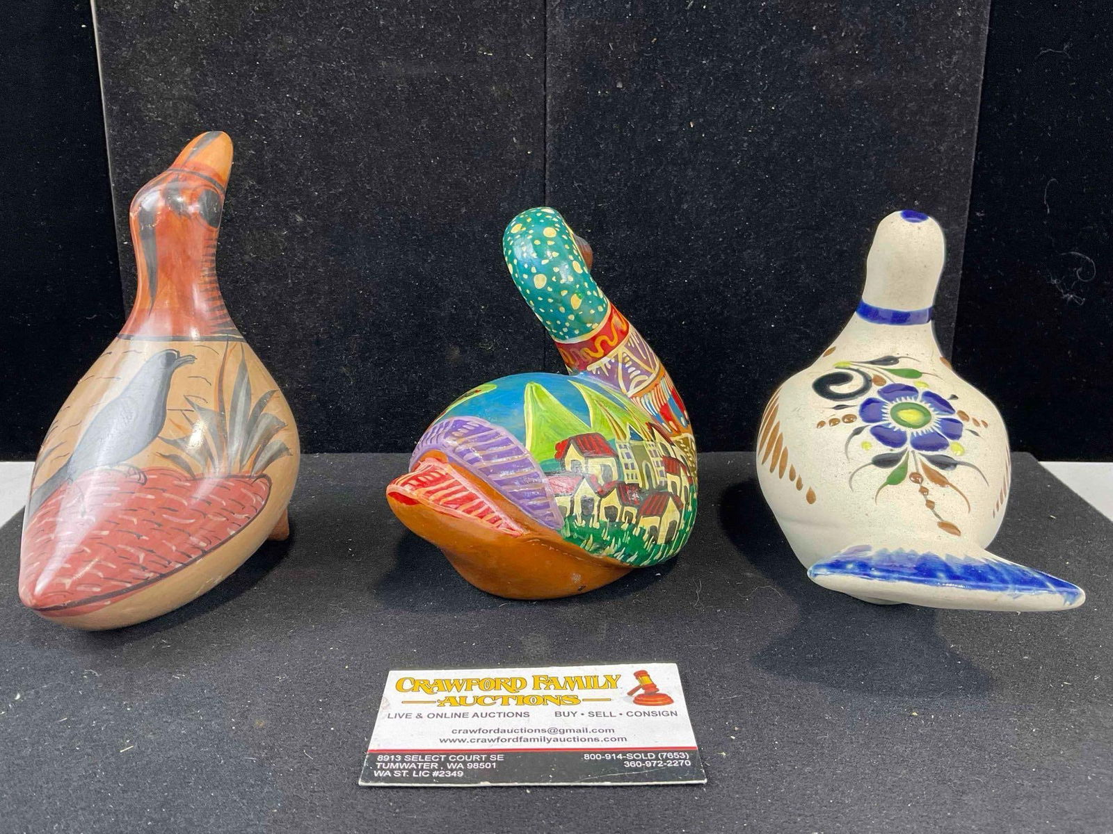 3 pcs Vintage Mexican Painted Ceramic Bird Figural Statuettes. Very Good Condition. See pics. - 7