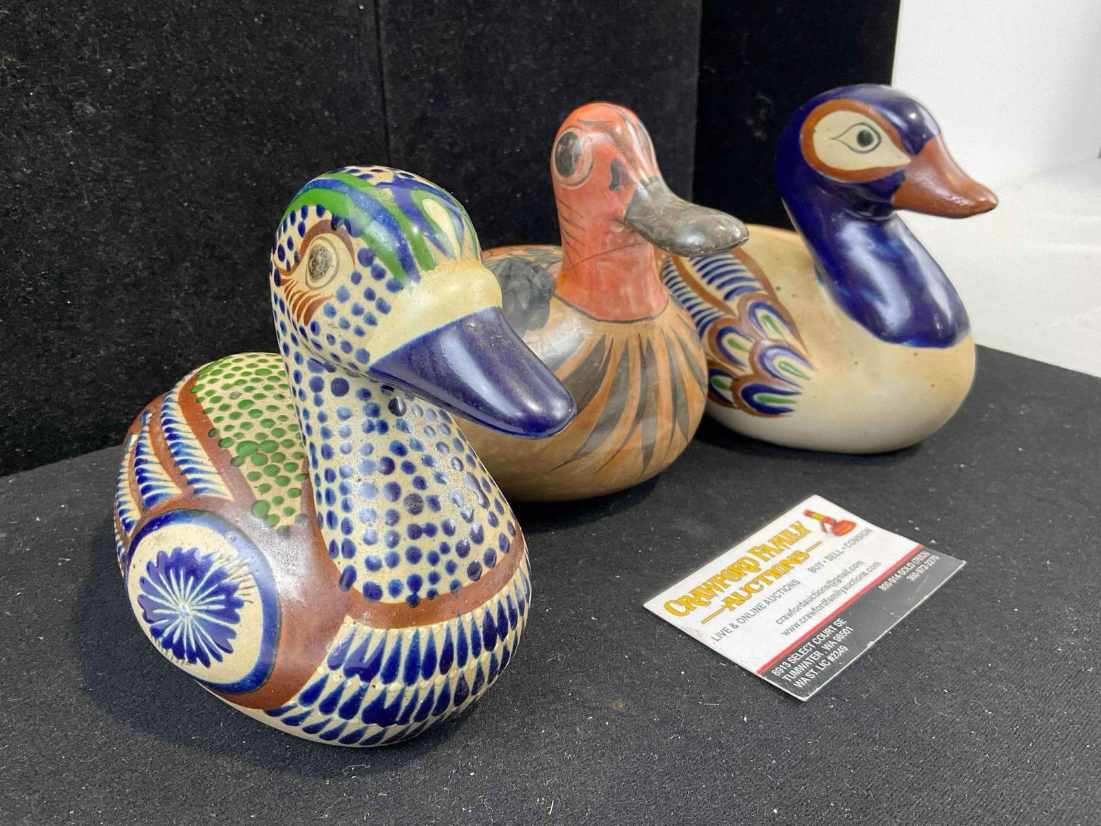 3 pcs Vintage Mexican Painted Ceramic Duck Bird Figural Statuettes. Excellent Condition. See pics. - 2