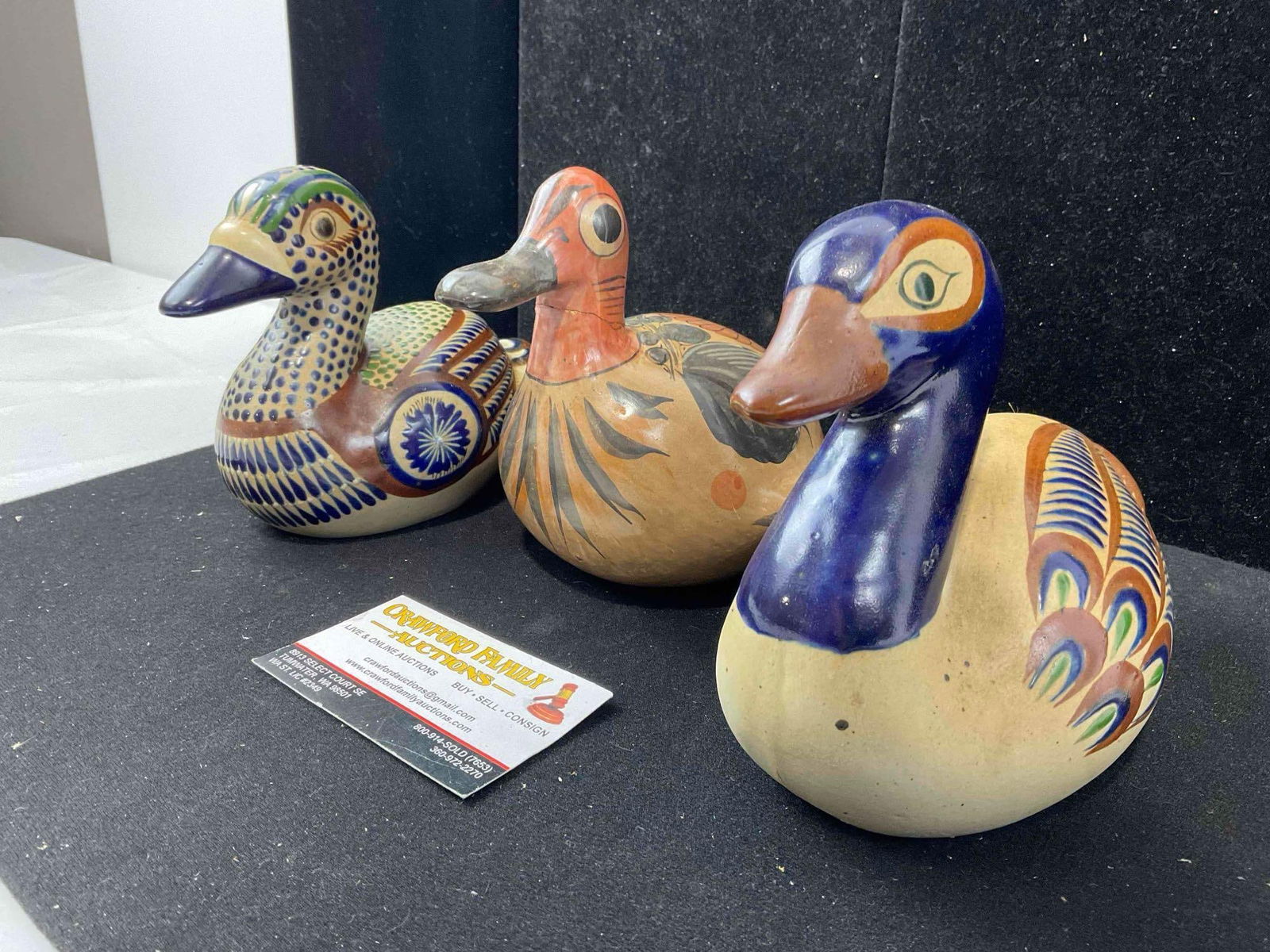 3 pcs Vintage Mexican Painted Ceramic Duck Bird Figural Statuettes. Excellent Condition. See pics. - 3