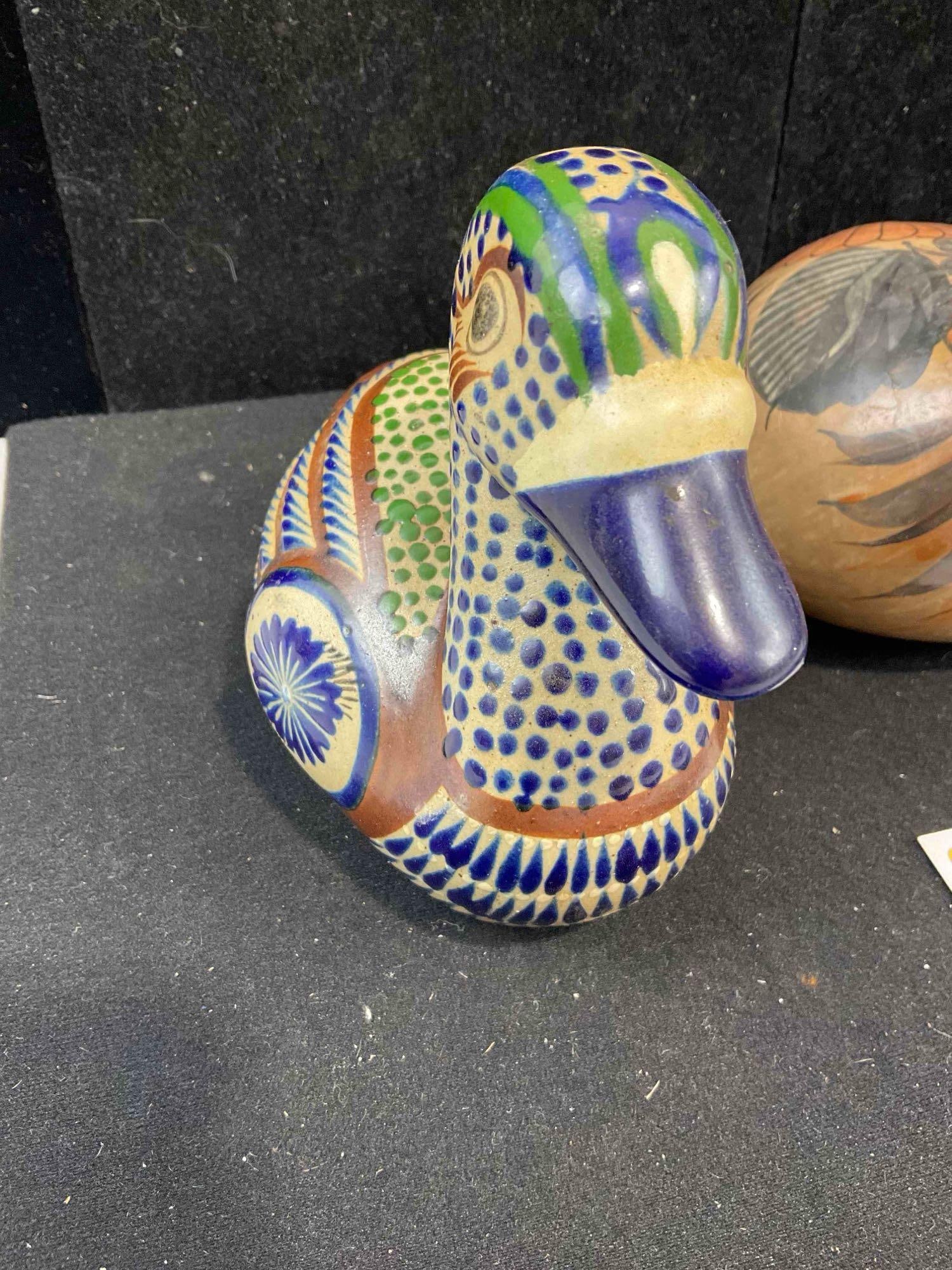 3 pcs Vintage Mexican Painted Ceramic Duck Bird Figural Statuettes. Excellent Condition. See pics. - 4