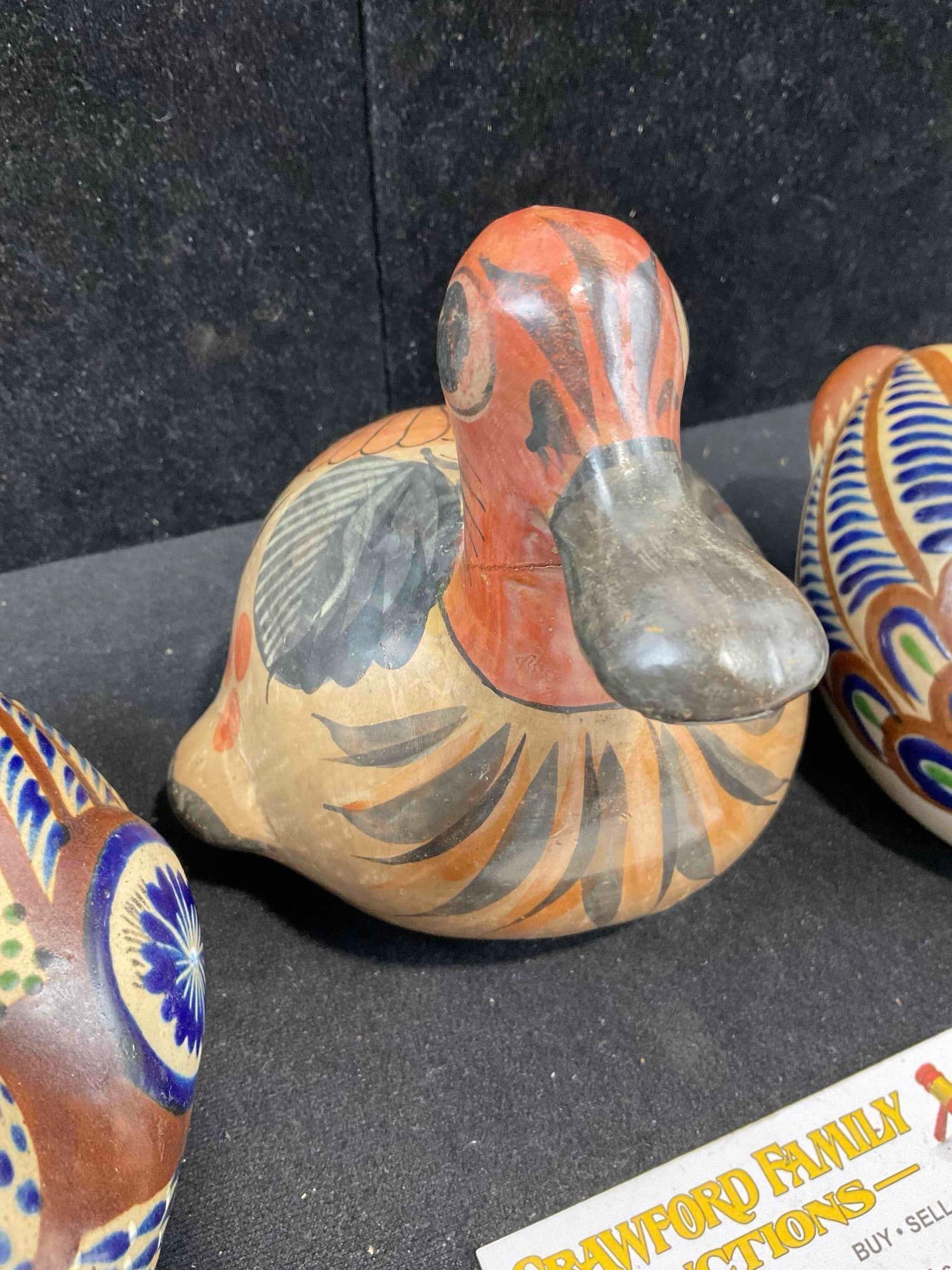 3 pcs Vintage Mexican Painted Ceramic Duck Bird Figural Statuettes. Excellent Condition. See pics. - 5