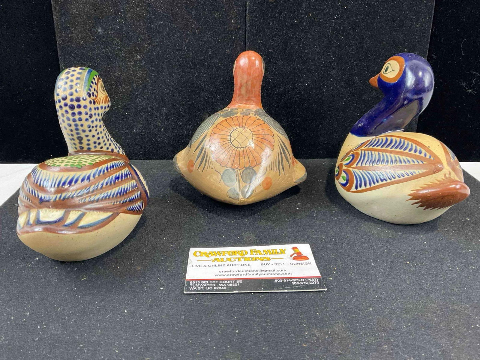 3 pcs Vintage Mexican Painted Ceramic Duck Bird Figural Statuettes. Excellent Condition. See pics. - 7
