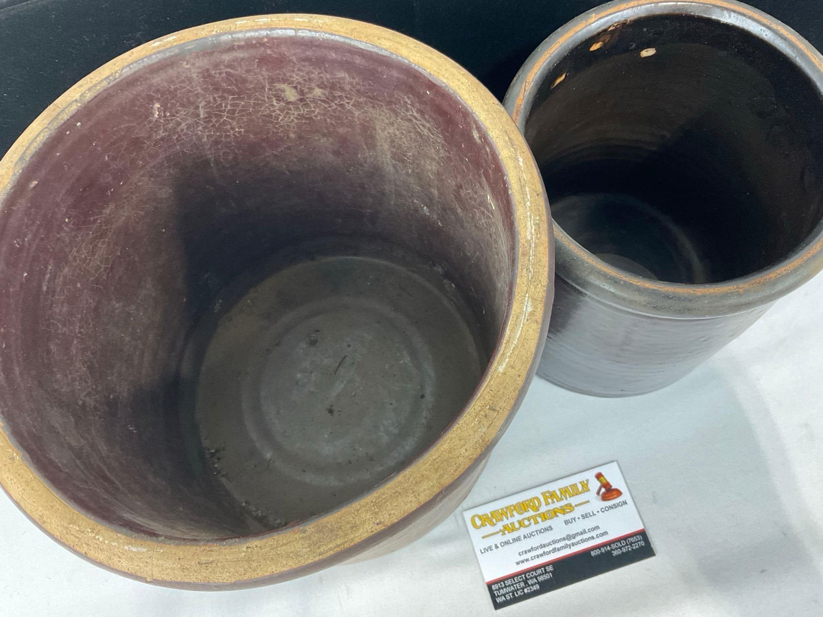 Pair of Glazed Stoneware Crocks, larger of the two measures approx 9h x 9w x 9d inches - 3