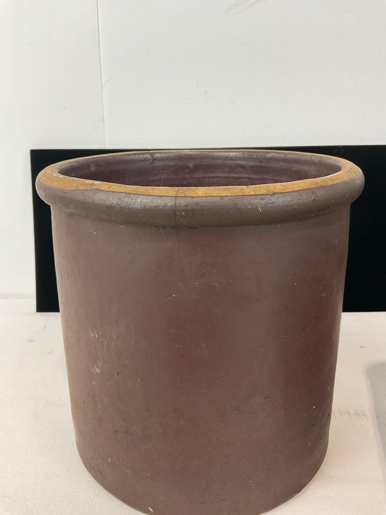 Pair of Glazed Stoneware Crocks, larger of the two measures approx 9h x 9w x 9d inches - 5