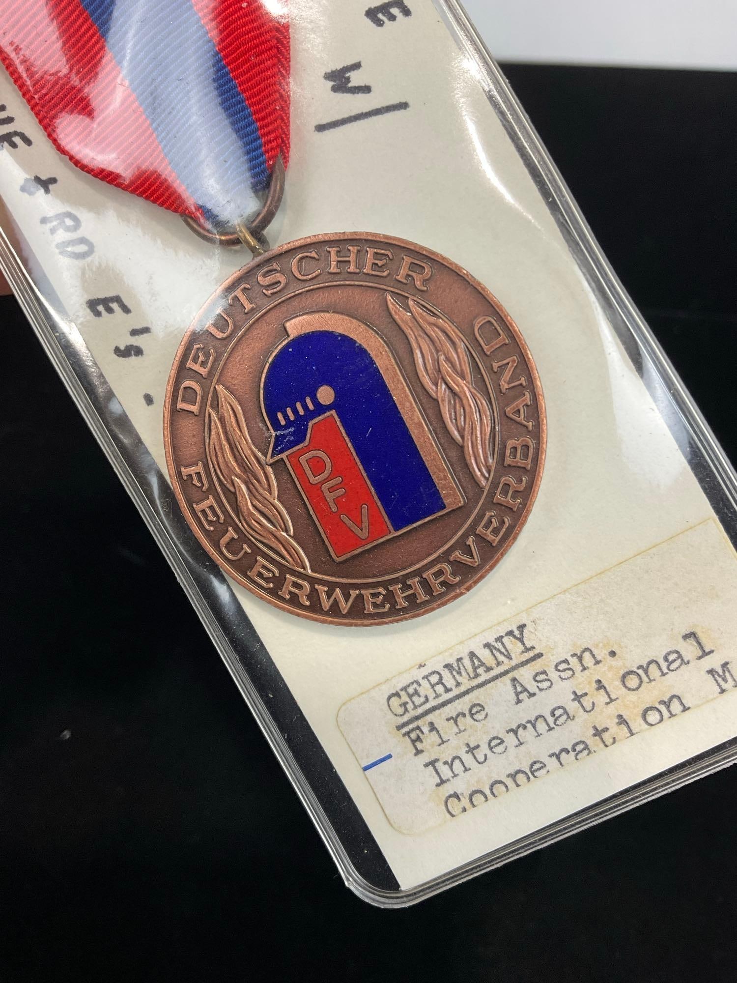 2 German Medals, Commem. Konrad Adenauer 100th BDay 1976 & Fire Assn. Intl. Cooperation - 3