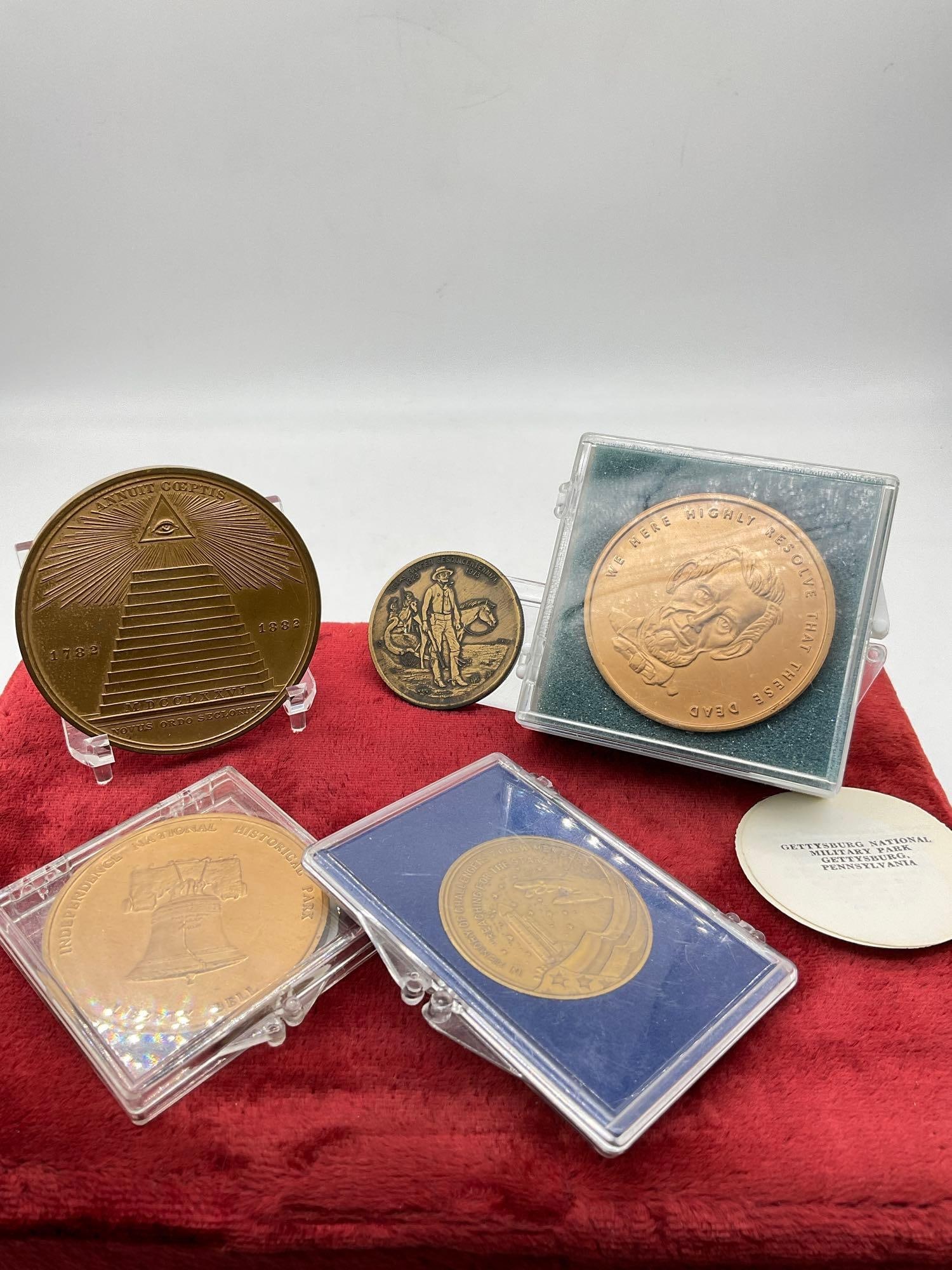 5x bronze medals 2x Large National Park Medals , In memory Challenger 7 , Seal of US 1782-1882 (1 of 4)