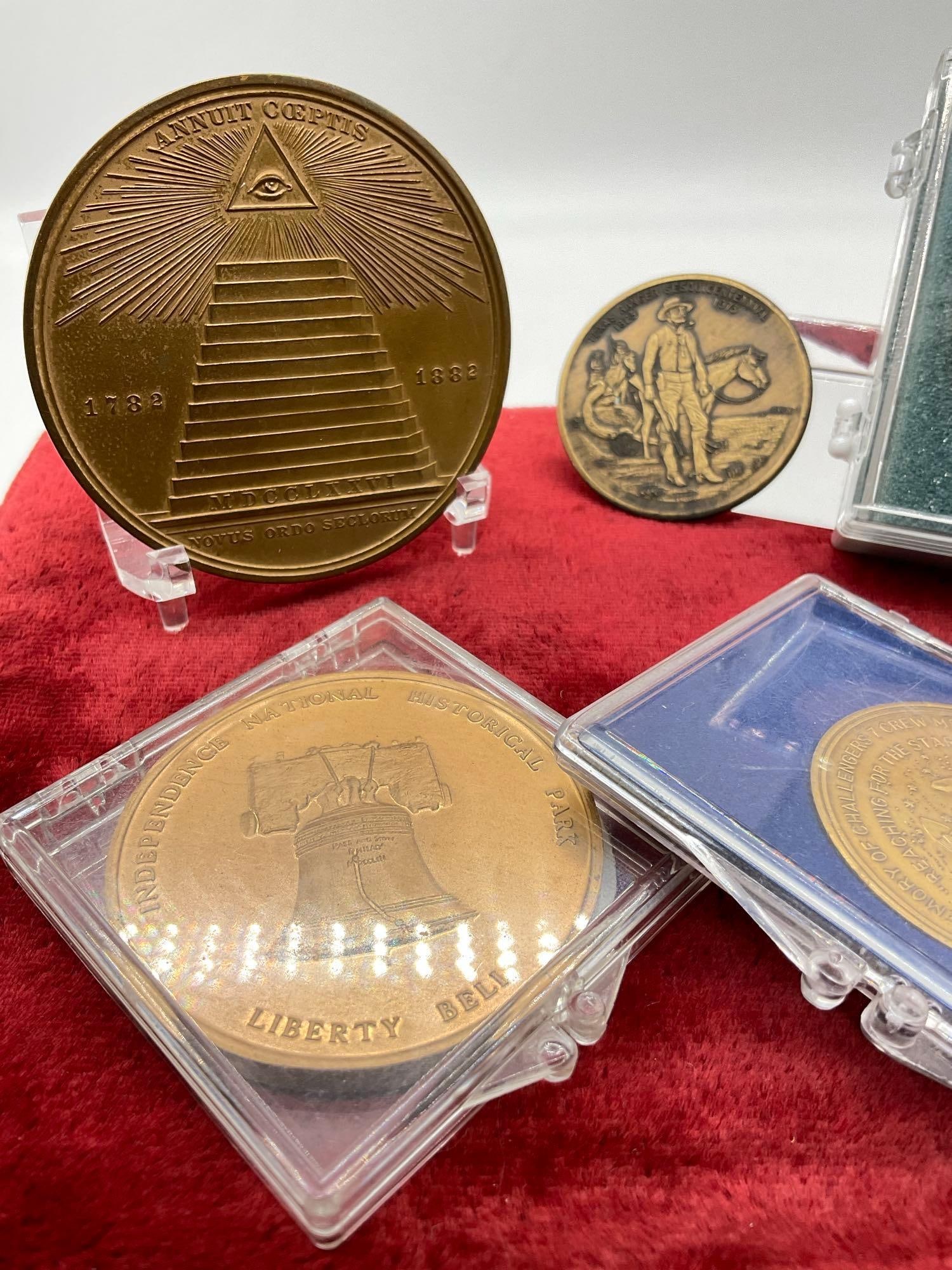 5x bronze medals 2x Large National Park Medals , In memory Challenger 7 , Seal of US 1782-1882 - 2