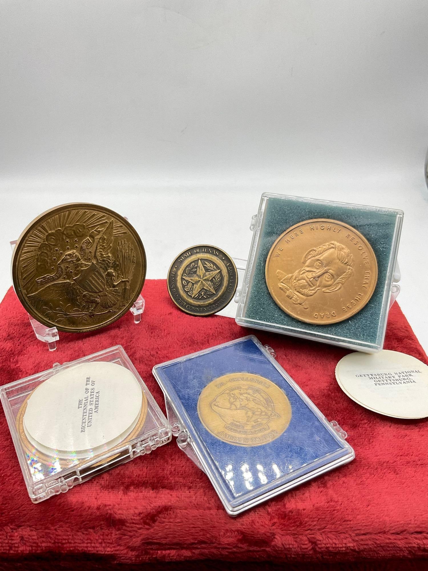 5x bronze medals 2x Large National Park Medals , In memory Challenger 7 , Seal of US 1782-1882 - 4