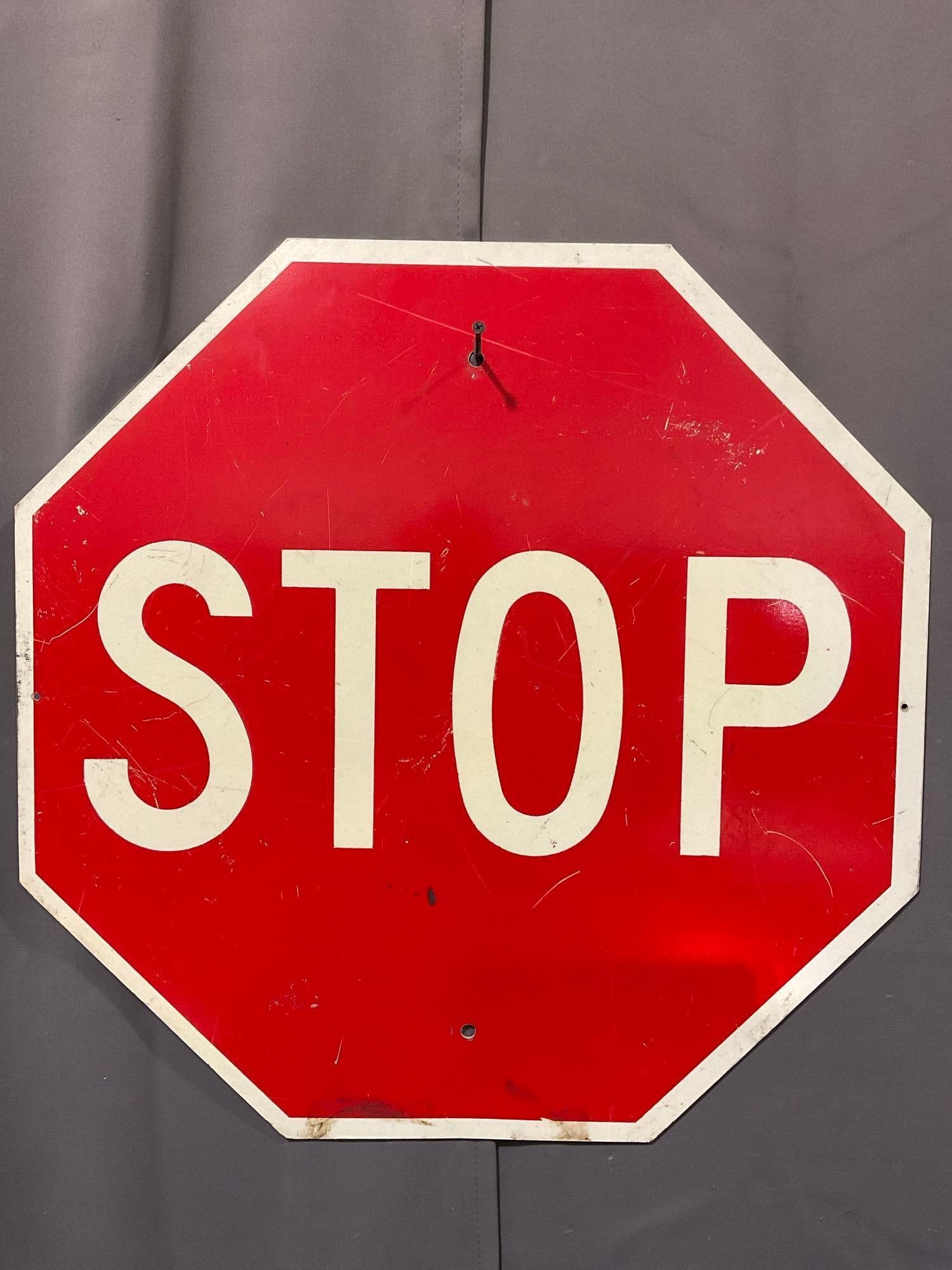 Stop Sign, 25h x 25w x 2d inches, Red & White Octagon, Reflective Front, few scratches (1 of 3)