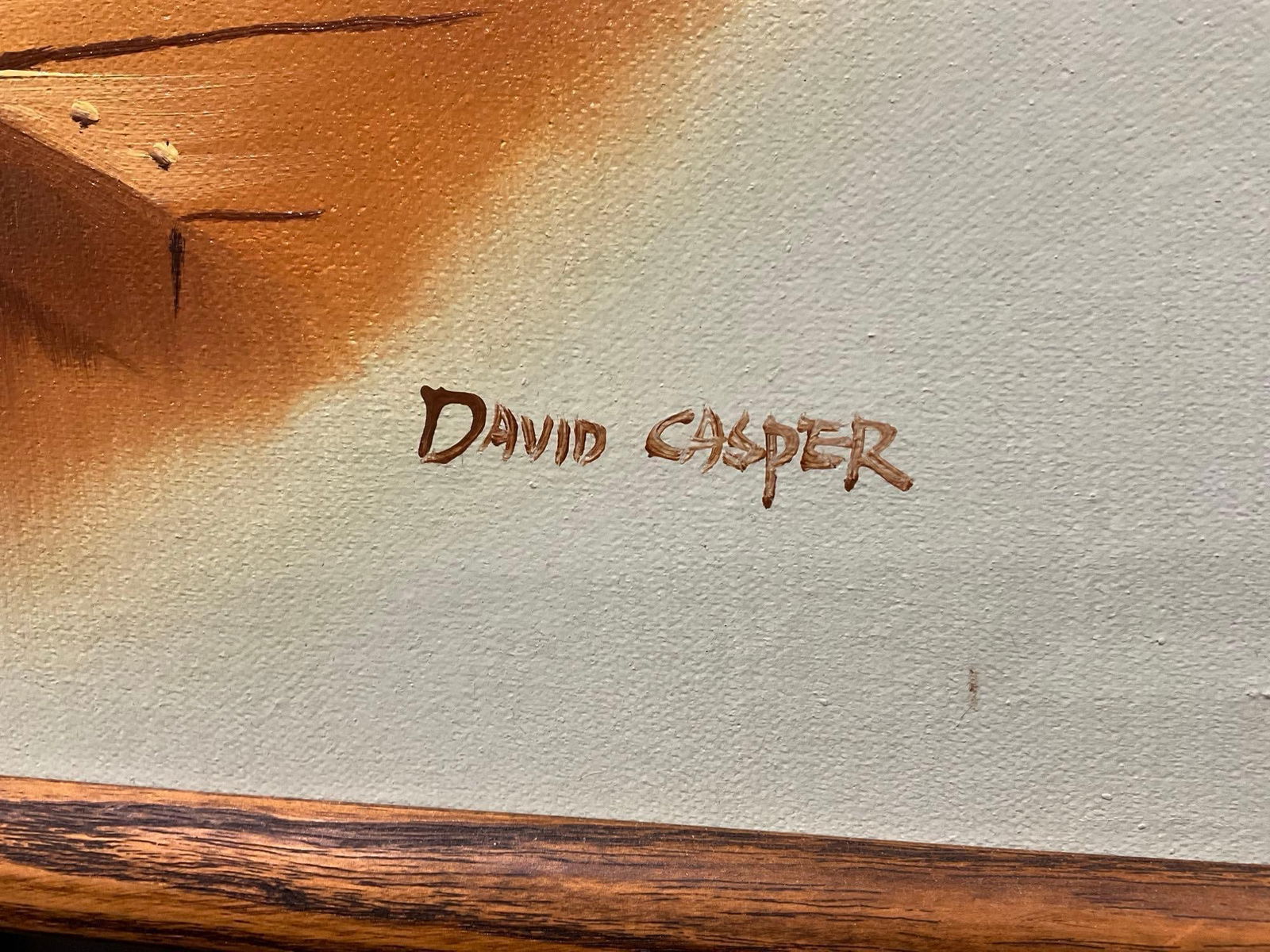 Framed Original Oil on Canvas, Seascape Boy Fishing by David Casper, 26h x 22w x 3d inches - 4