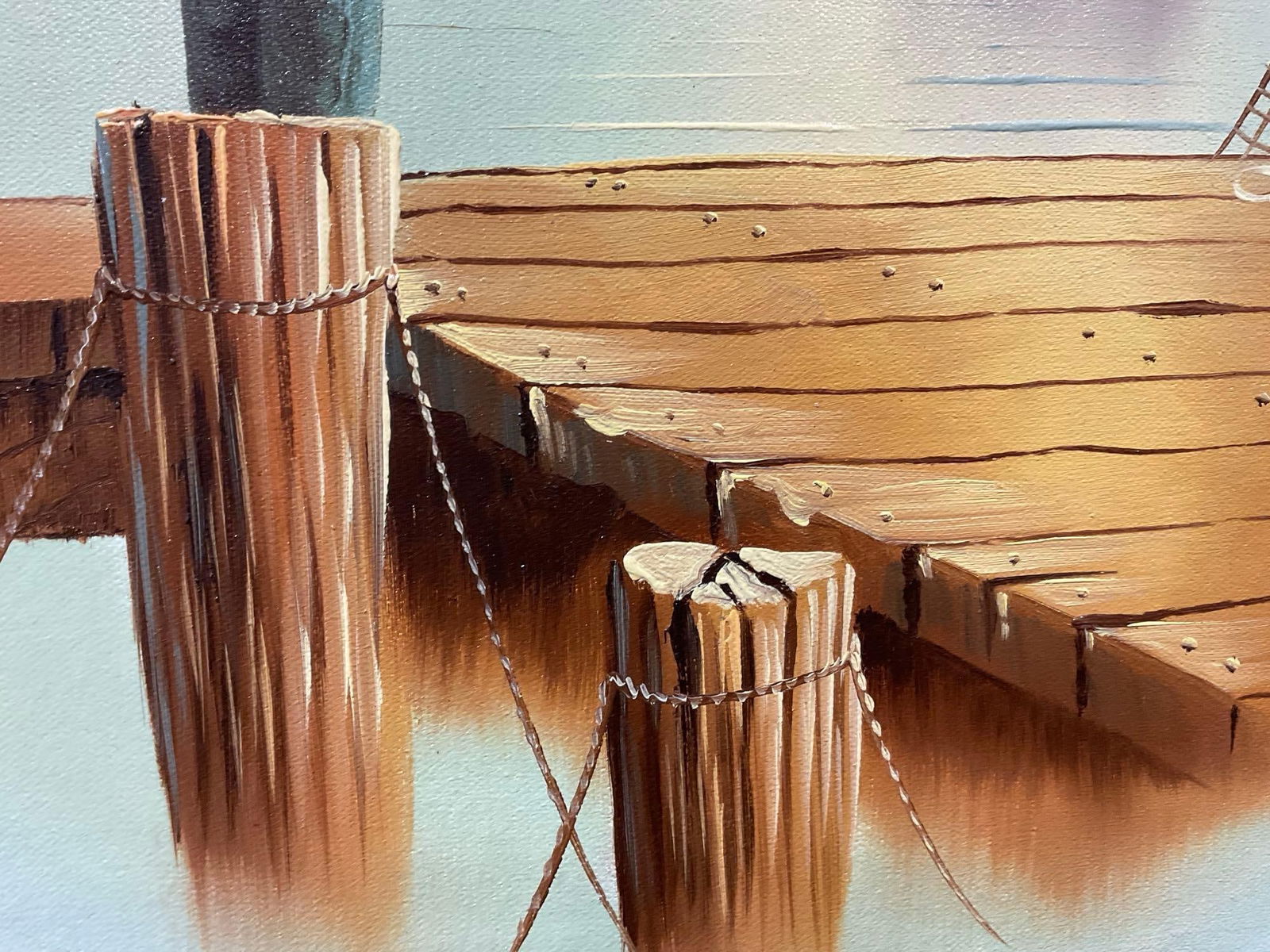 Framed Original Oil on Canvas, Seascape Boy Fishing by David Casper, 26h x 22w x 3d inches - 5