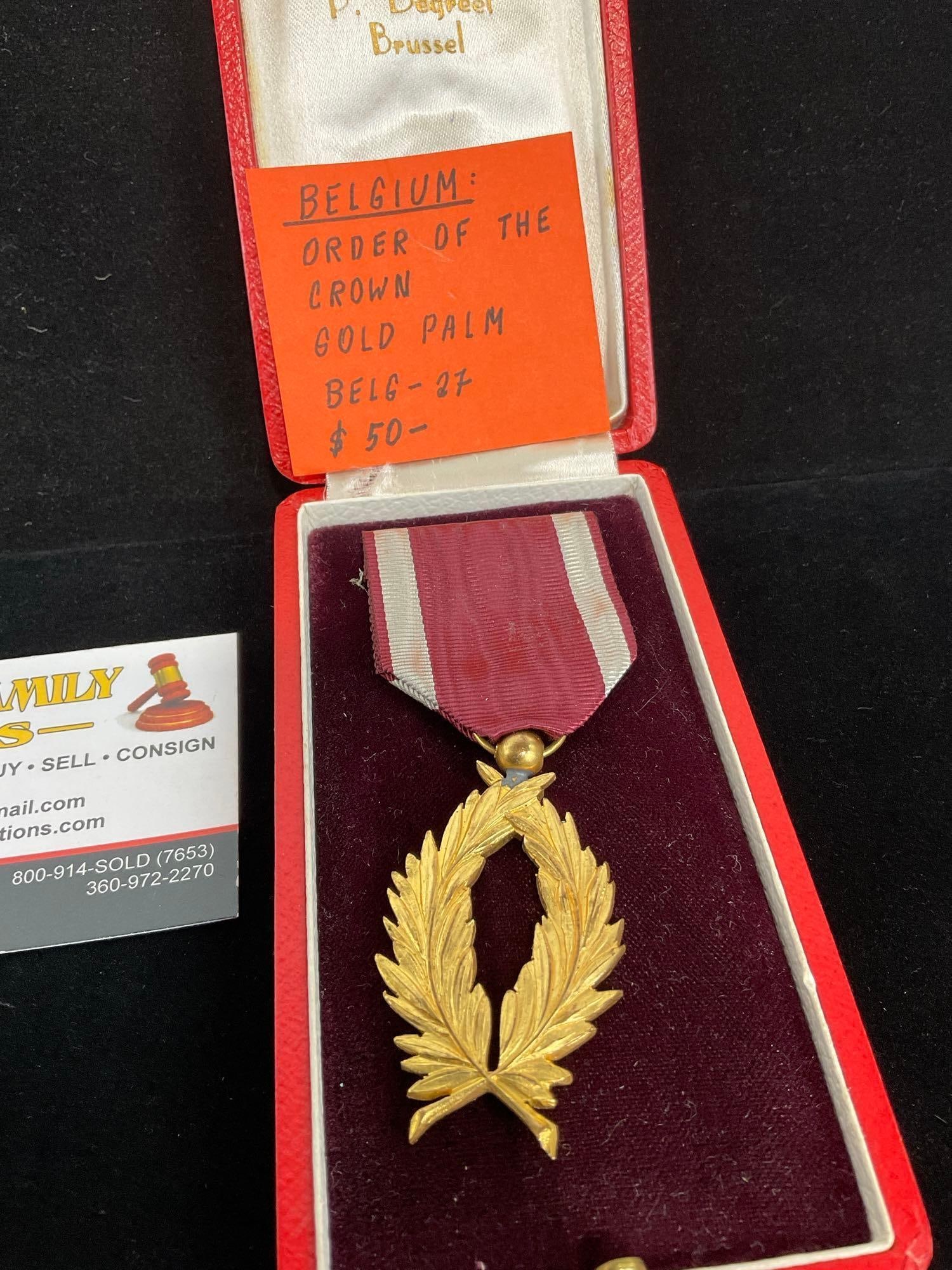 Pair of Belgian Medals, Order of the Crown Gold Palm & La Chaine Des Meres Humanitarian Womens Me... - 3