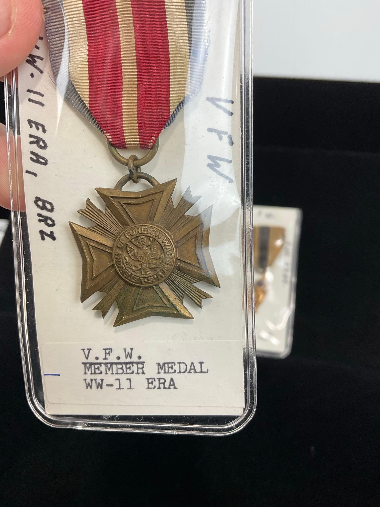 4 VFW US Medals, 2x WW2 Era Member Medals & ROTC & 2x Auxiliary Member Medals - 2