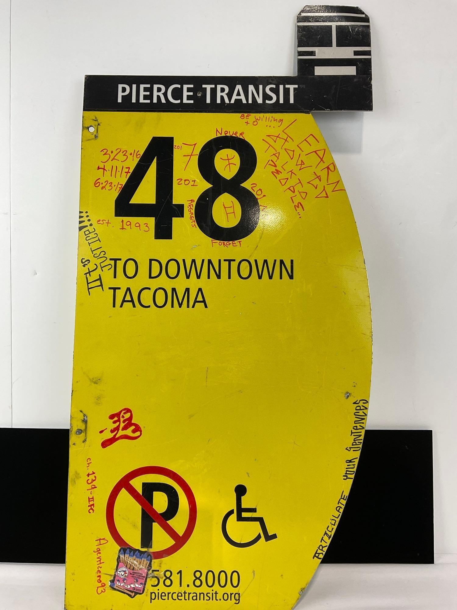 Pierce Transit Sign, 1/4 inch Aluminum, some graffiti on one side, 33h x 16w x 2d inches - 4