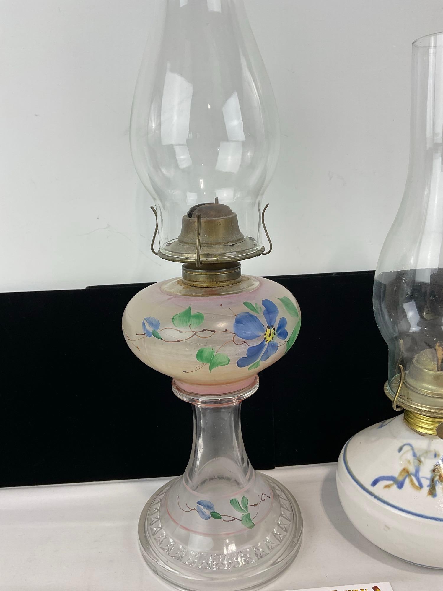 Pair of Vintage Kerosene Lamps, Stoneware & Glass Lamps, 14h x 8w x 4d inches - 4
