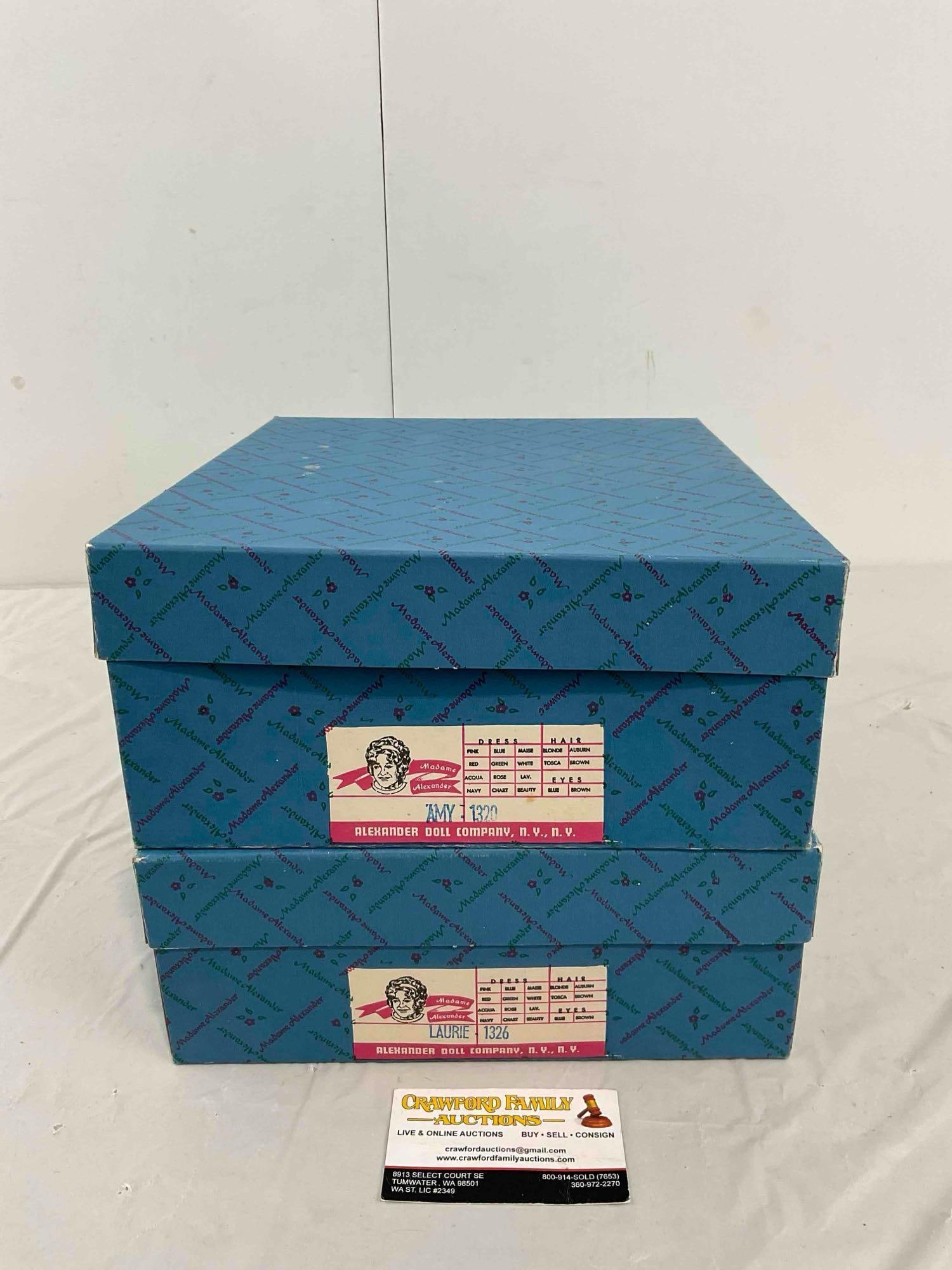 2 pcs Vintage Madame Alexander Porcelain Dolls w/ Original Boxes! Laurie 1326 & Amy 1320. - 7