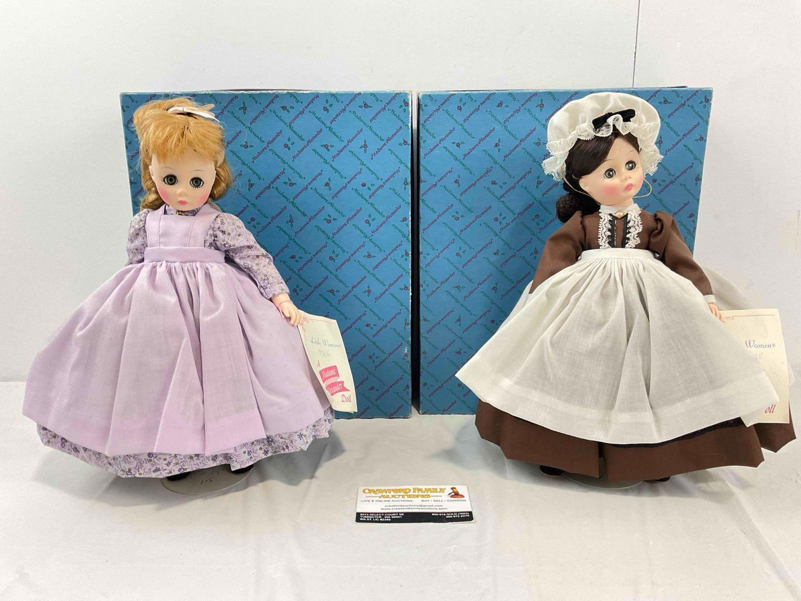 2 pcs Vintage Madame Alexander Porcelain Dolls w/ Original Boxes, incl. Meg 1323 & Marme 1324. (1 of 6)