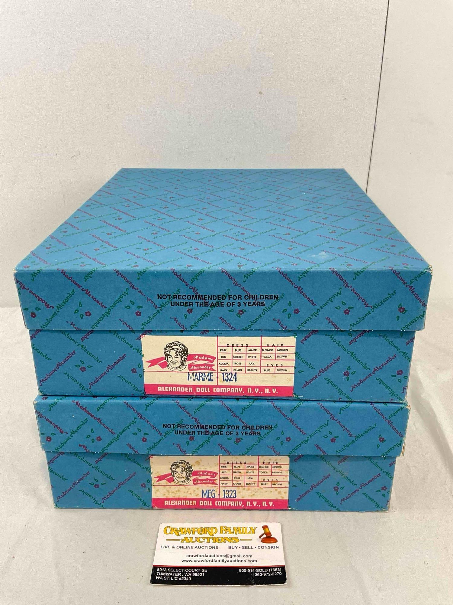 2 pcs Vintage Madame Alexander Porcelain Dolls w/ Original Boxes, incl. Meg 1323 & Marme 1324. - 6