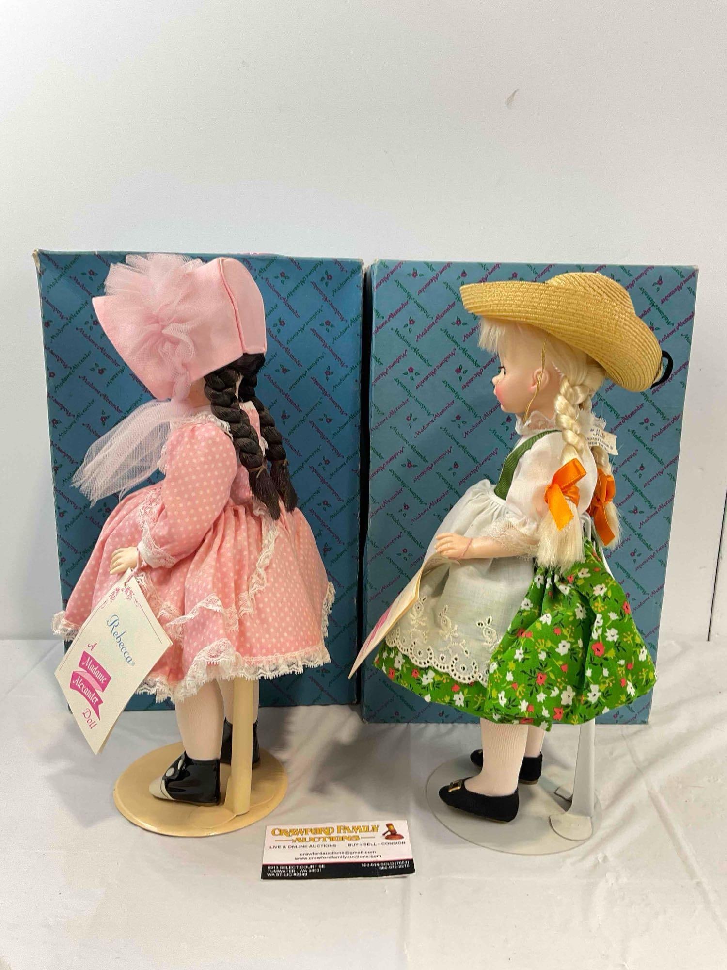 2 pcs Vintage Madame Alexander Porcelain Dolls w/ Original Boxes, 1580 Heidi & 1585 Rebecca. - 4
