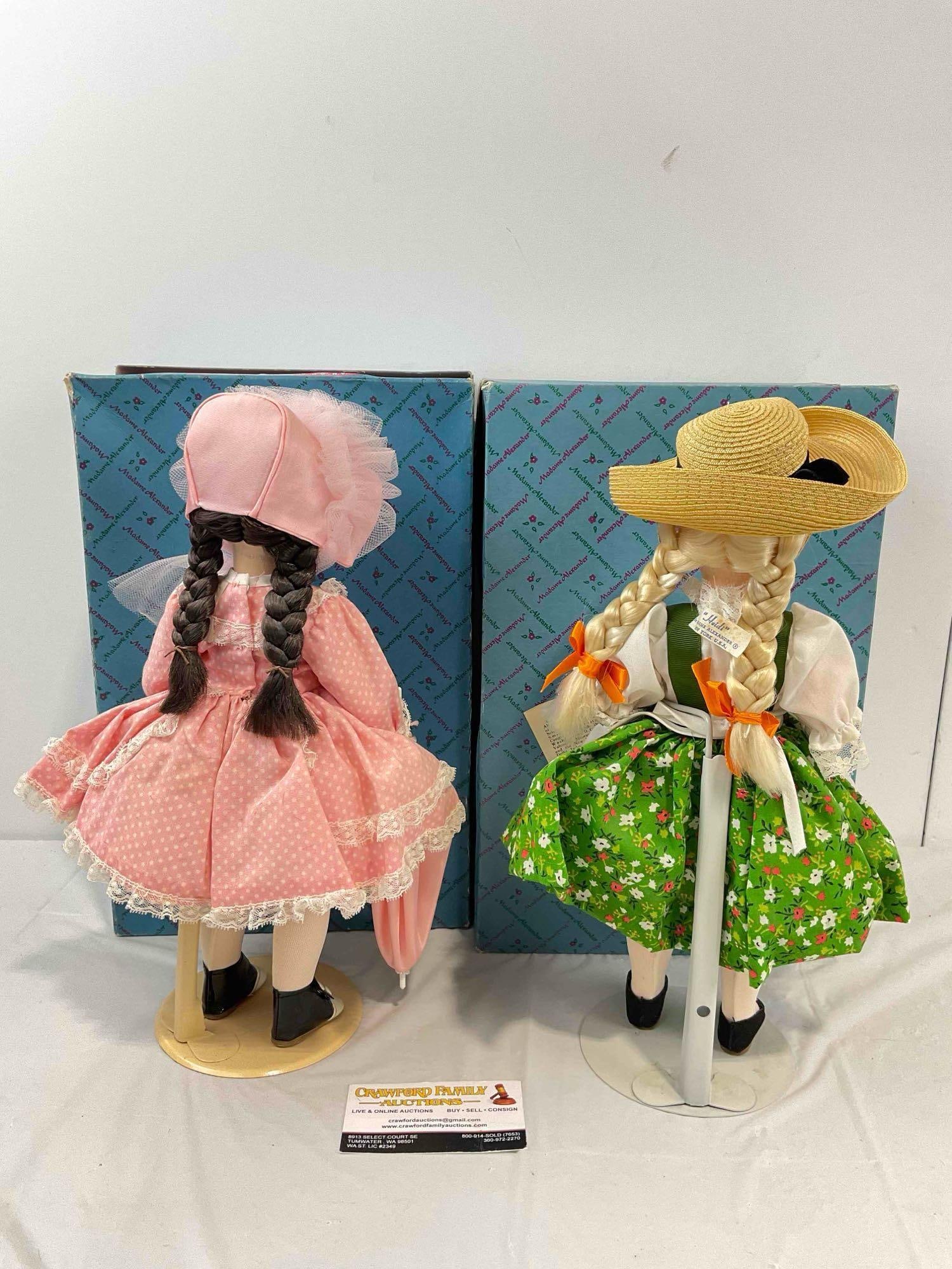 2 pcs Vintage Madame Alexander Porcelain Dolls w/ Original Boxes, 1580 Heidi & 1585 Rebecca. - 5