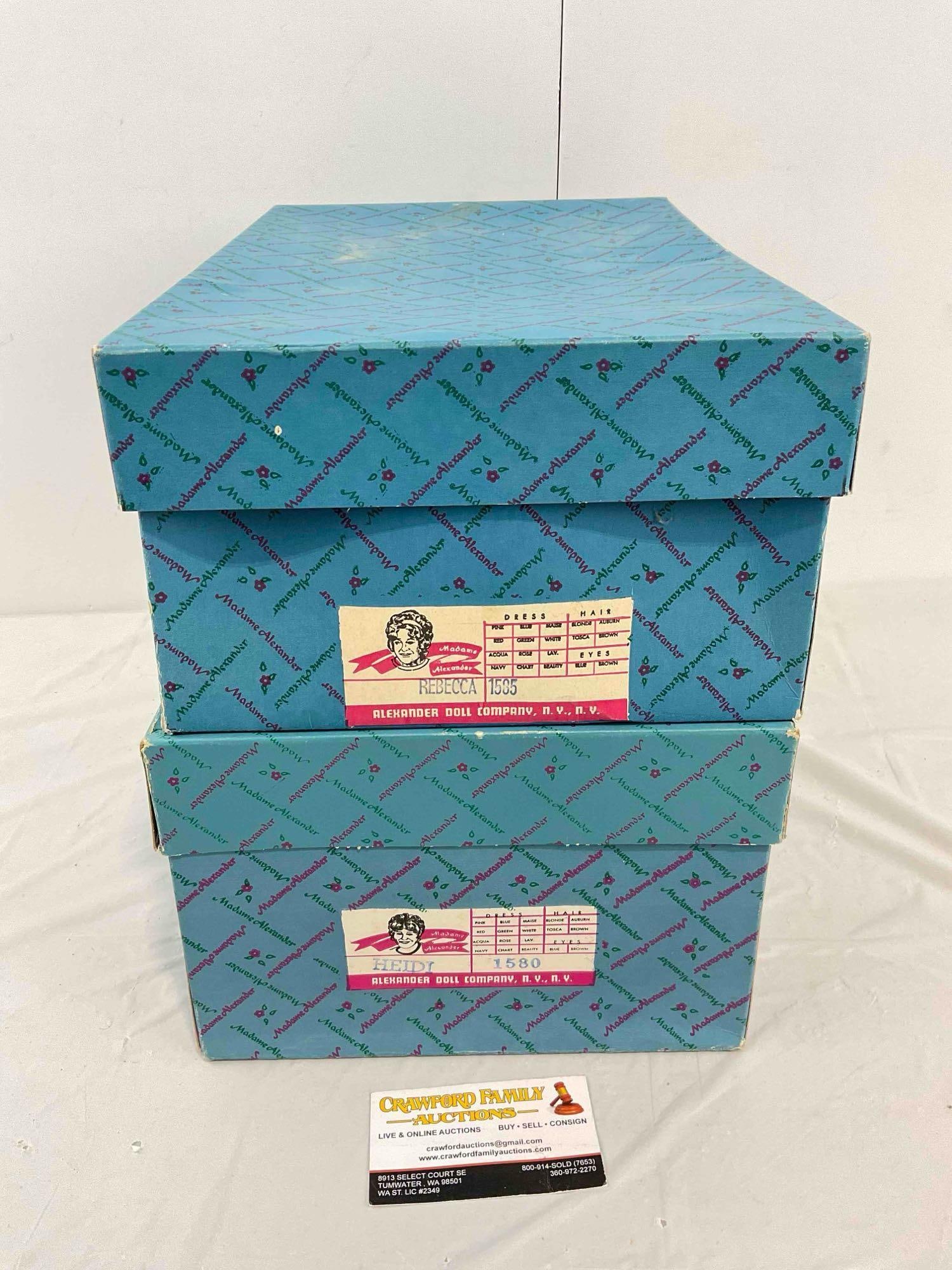 2 pcs Vintage Madame Alexander Porcelain Dolls w/ Original Boxes, 1580 Heidi & 1585 Rebecca. - 6