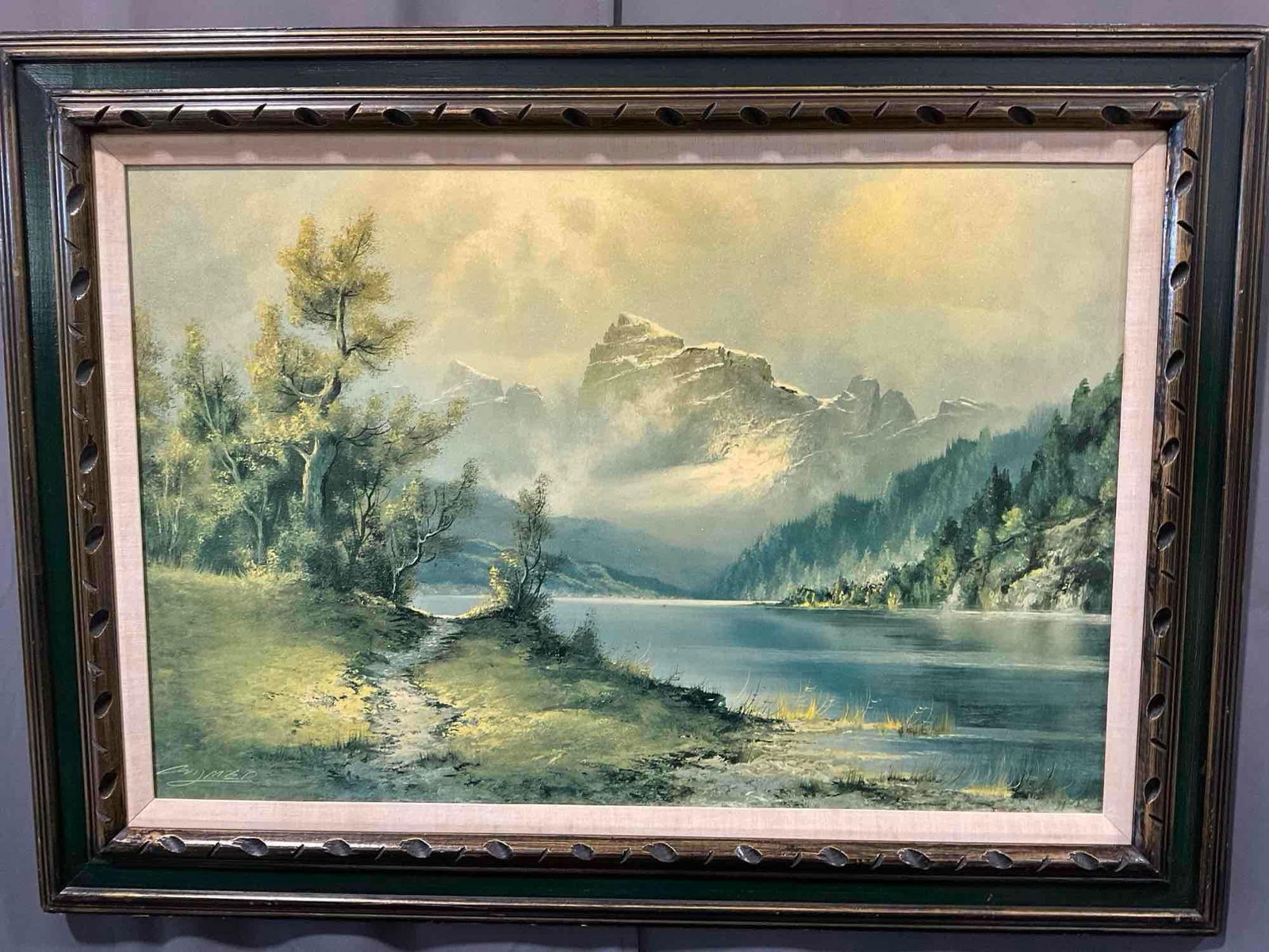 Large Framed Print, Mountain Lake Scene, 34h x 45w x 4d inches - 4
