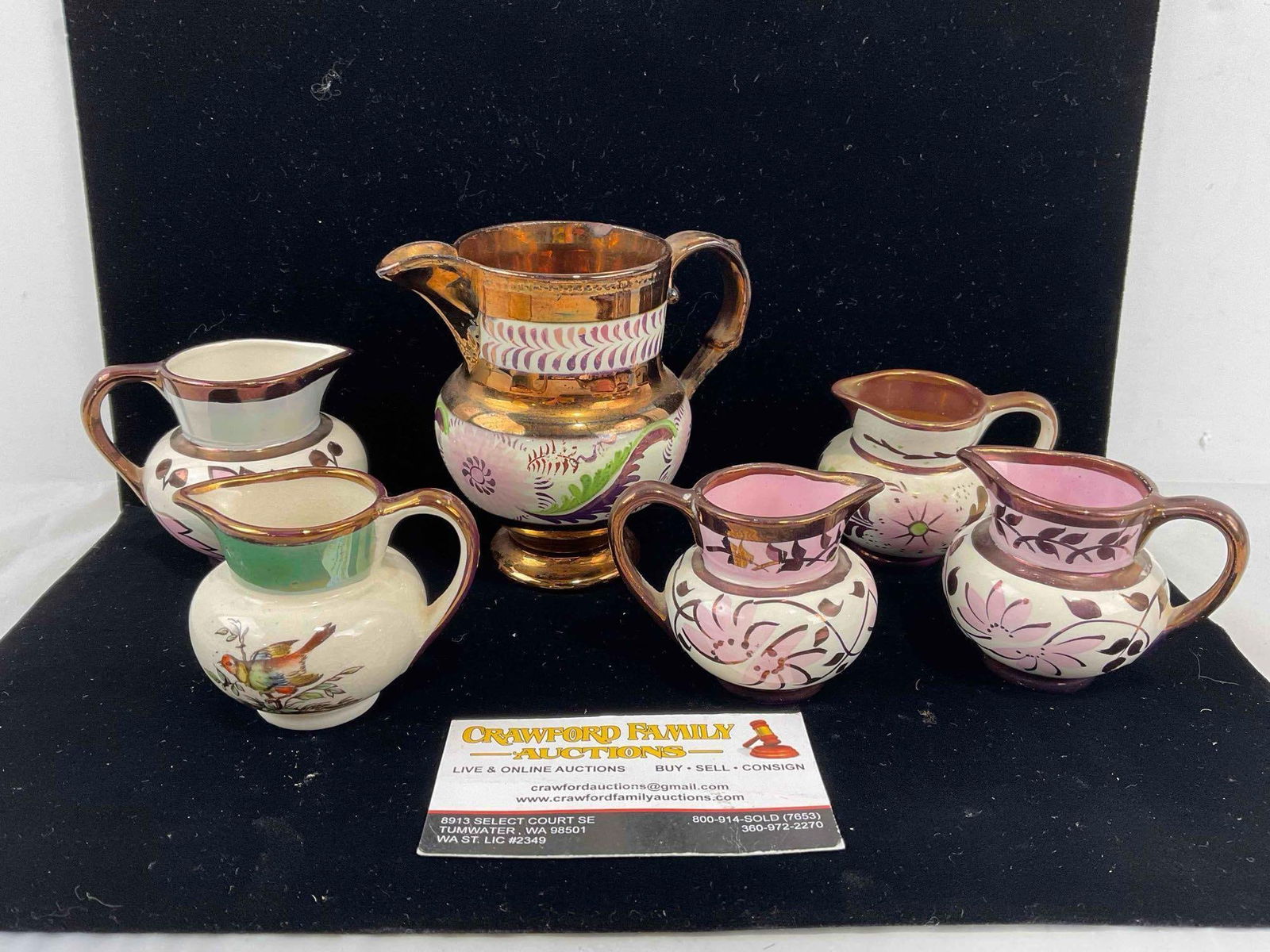 6 pcs Vintage English White & Bronze Color Porcelain Dishes, incl. Lancaster & Old Castle.: 6 pcs Vintage English White & Bronze Color Porcelain Dishes, incl. Lancaster & Old Castle. Charming painted florals and birds. Minor wear indicative of age, condition is otherwise very good.