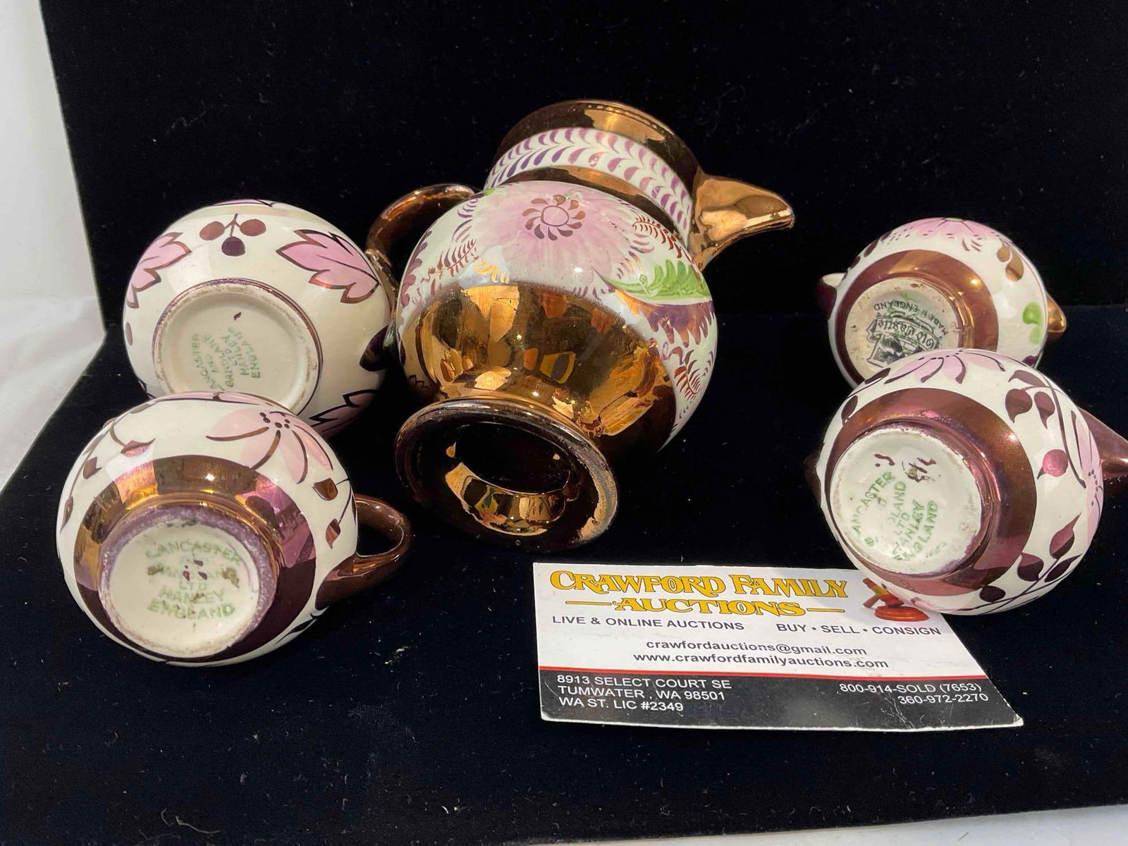 6 pcs Vintage English White & Bronze Color Porcelain Dishes, incl. Lancaster & Old Castle. - 8