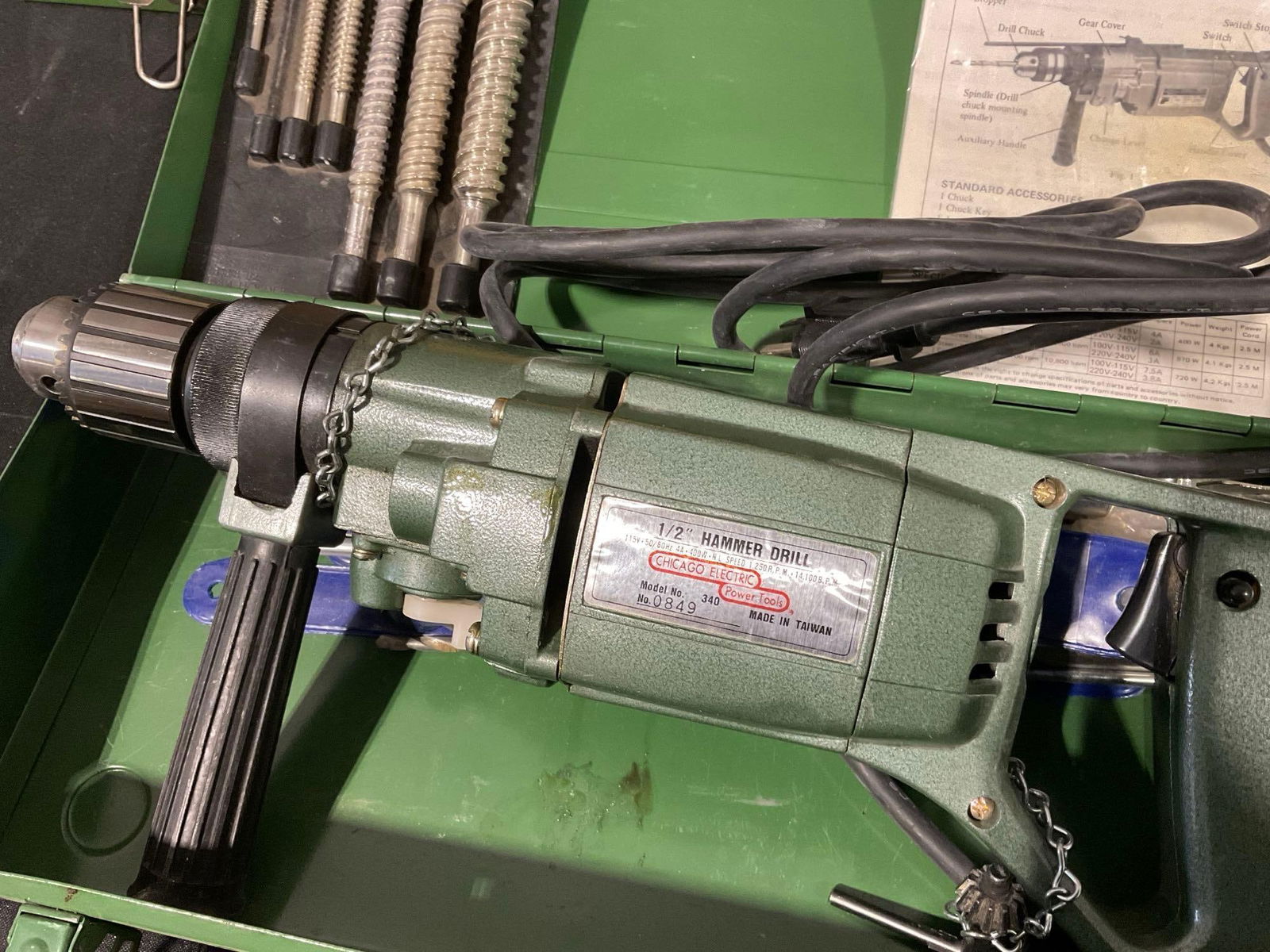 Pittsburgh Forge Slide Hammer Set & Chicago Electric Hammer Drill model 340 in Metal Cases - 2