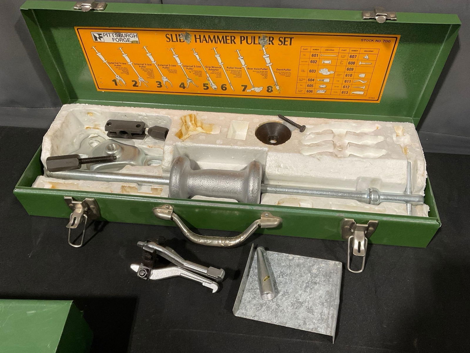 Pittsburgh Forge Slide Hammer Set & Chicago Electric Hammer Drill model 340 in Metal Cases - 4