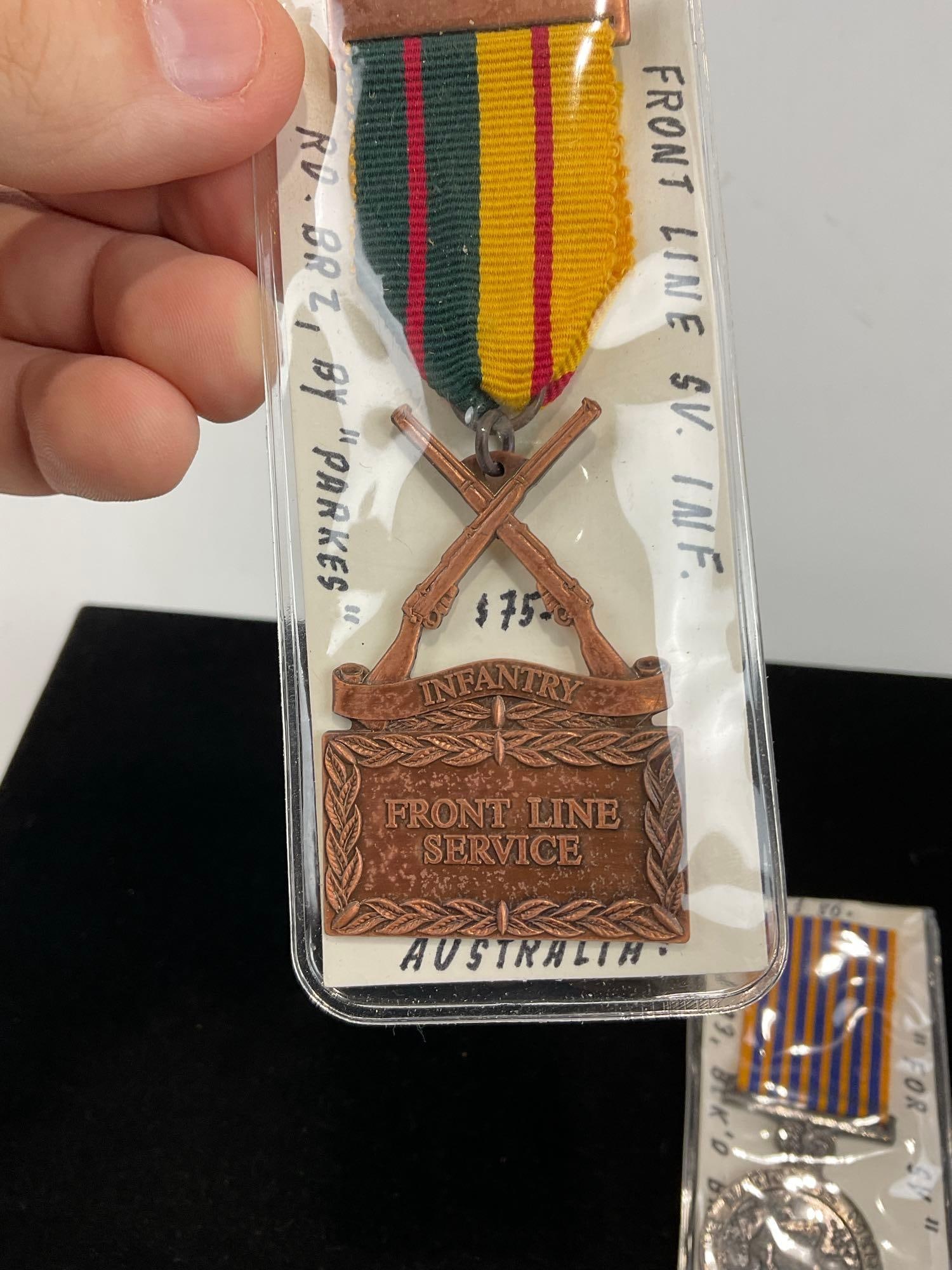 Pair of Australian Medals, Infantry Front Line Service & The National Medal for Service (Copy)? - 2