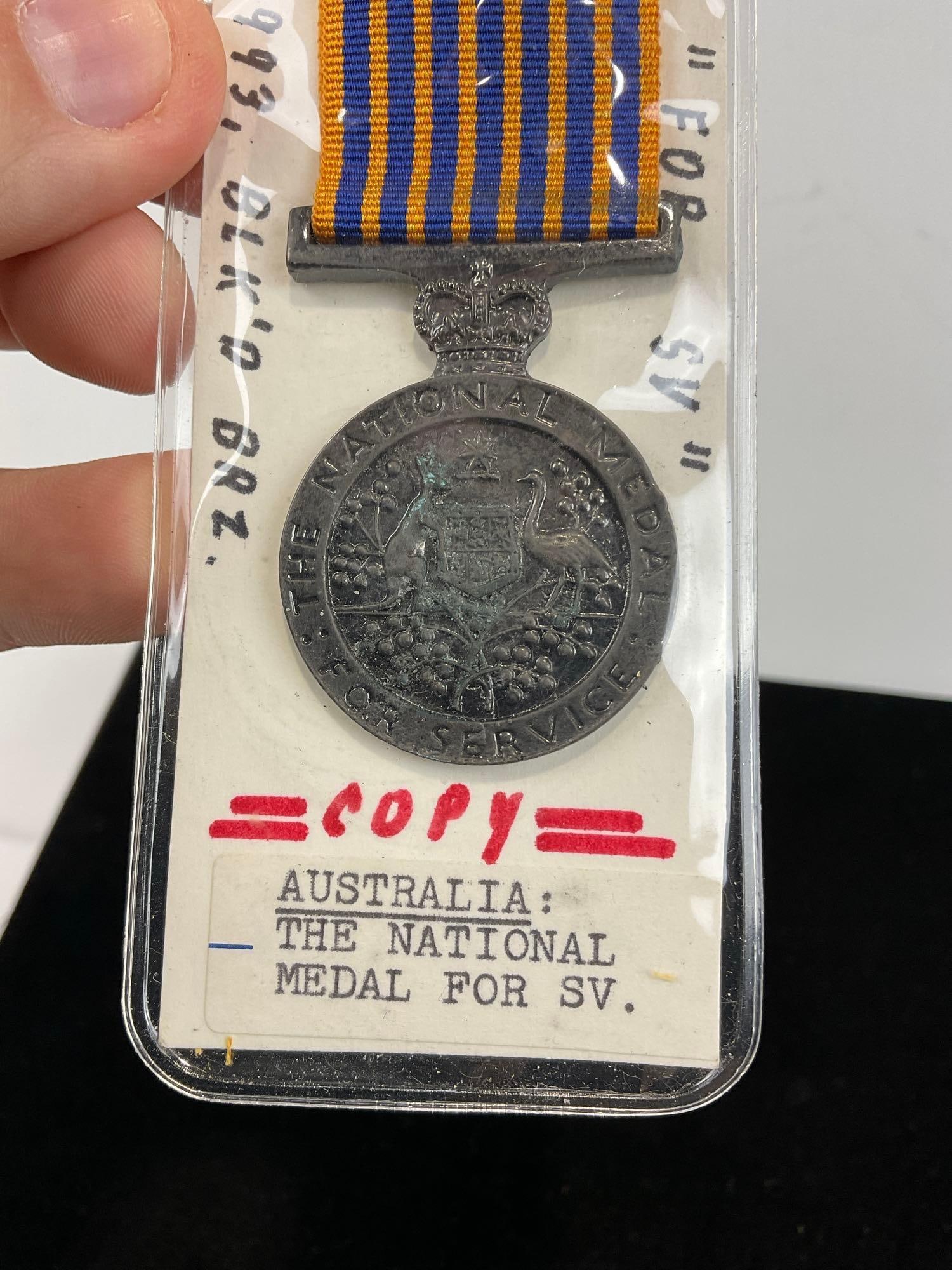 Pair of Australian Medals, Infantry Front Line Service & The National Medal for Service (Copy)? - 3