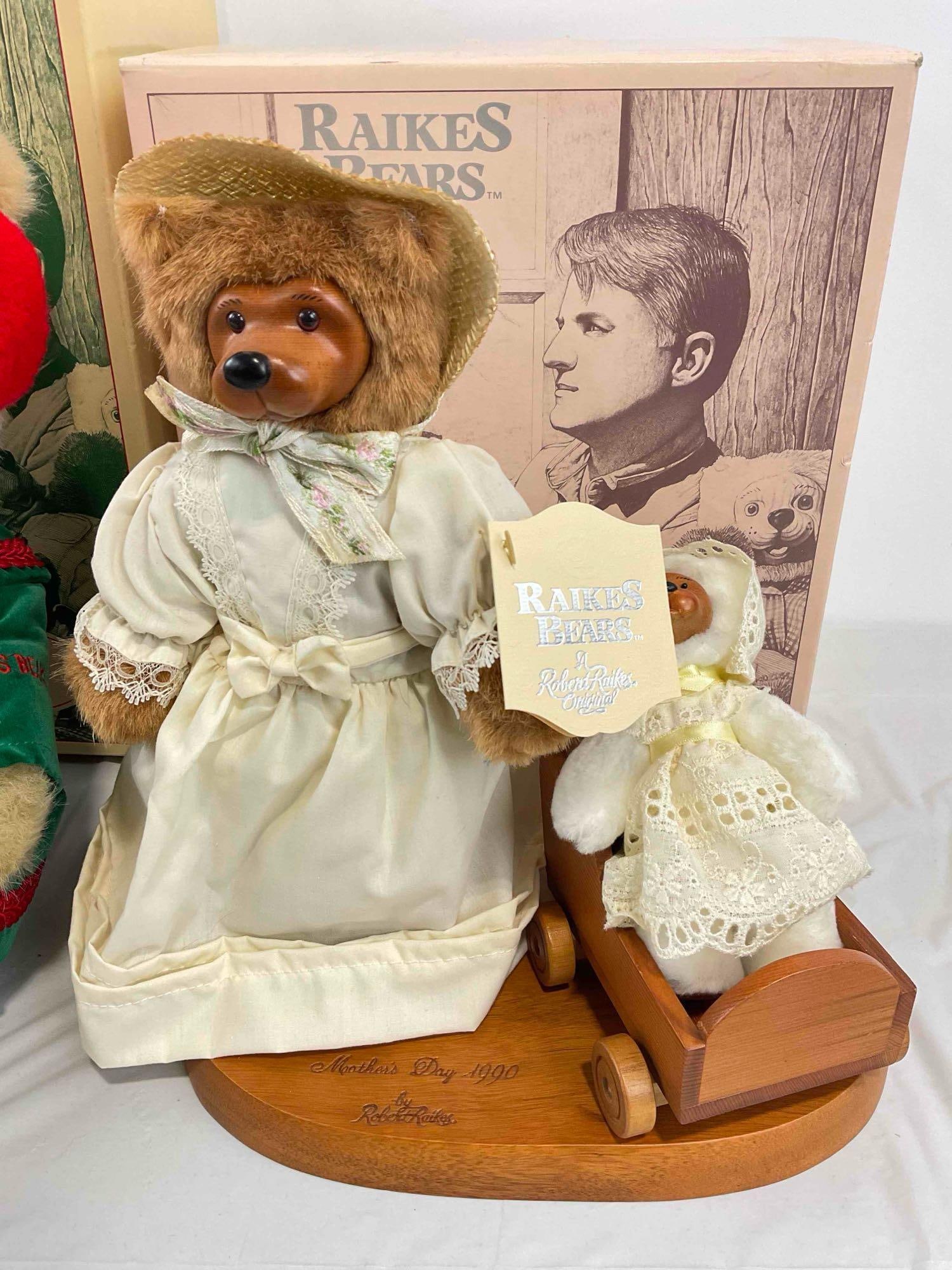 3 pcs Vintage Raikes Bears Stuffed Bear Dolls in Original Boxes, incl. Mother's Day 1990. See pics. - 4