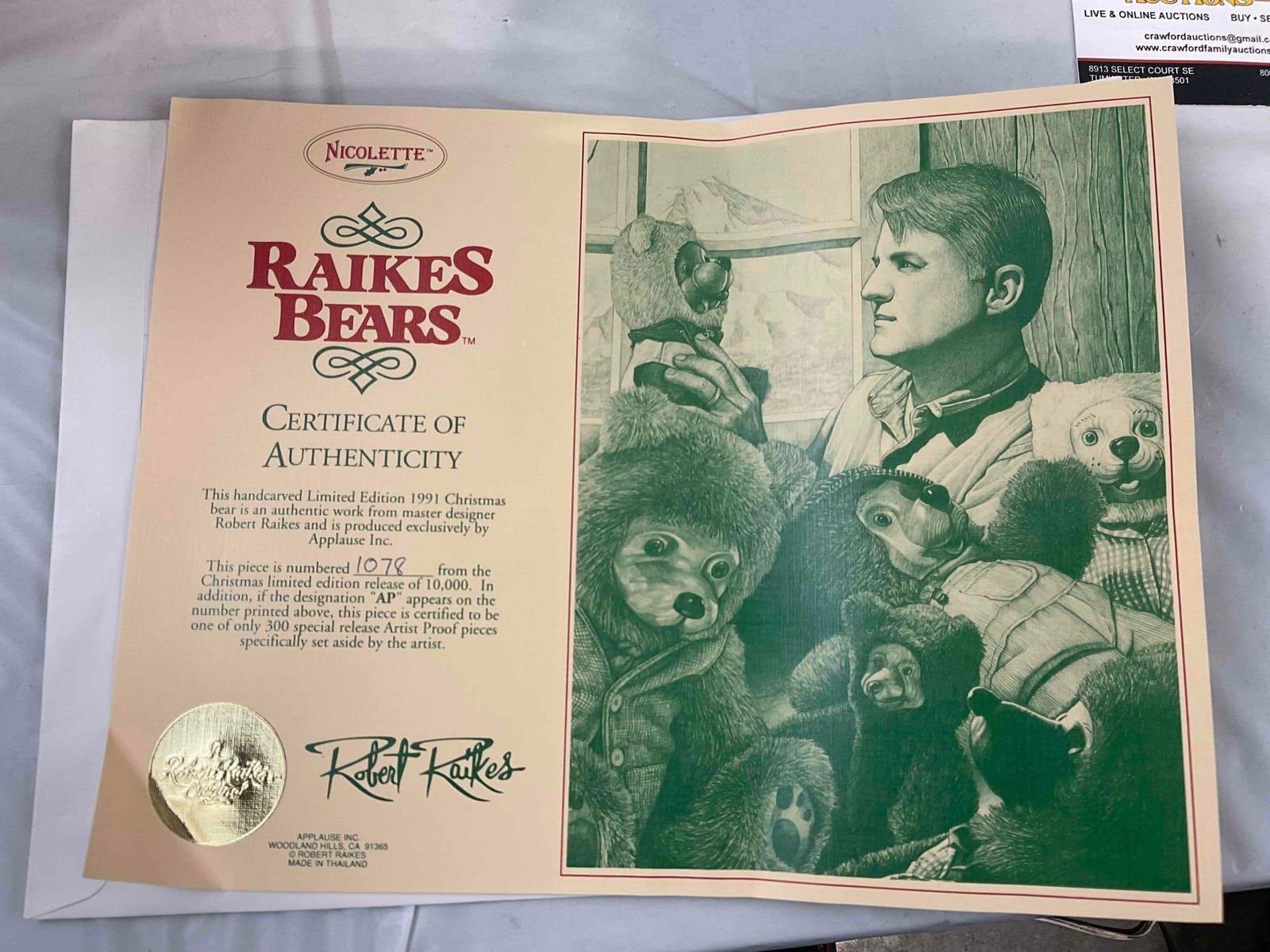 3 pcs Vintage Raikes Bears Stuffed Bear Toys in Original Boxes w/ COA, incl. Nicolette 51243. - 14